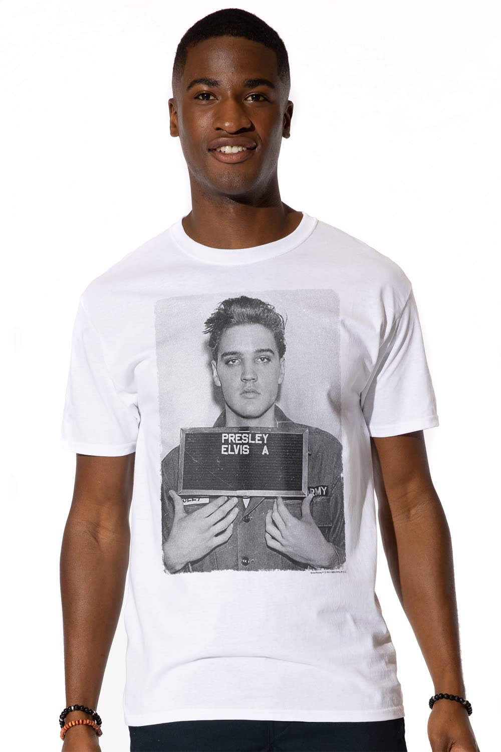 Elvis Presley Army Mug Shot T-Shirt for Men - Vintage Short Sleeve Tee - Officially Licensed Merchandise - Perfect for Concerts, Theme Parties & Elvis Fans Collection