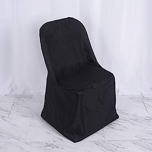 50 Pack Black Polyester Folding Chair Covers - Waterproof & Wrinkle-Resistant Linens for Wedding, Banquet, Party Decorations - Perfect for Indoor & Outdoor Events