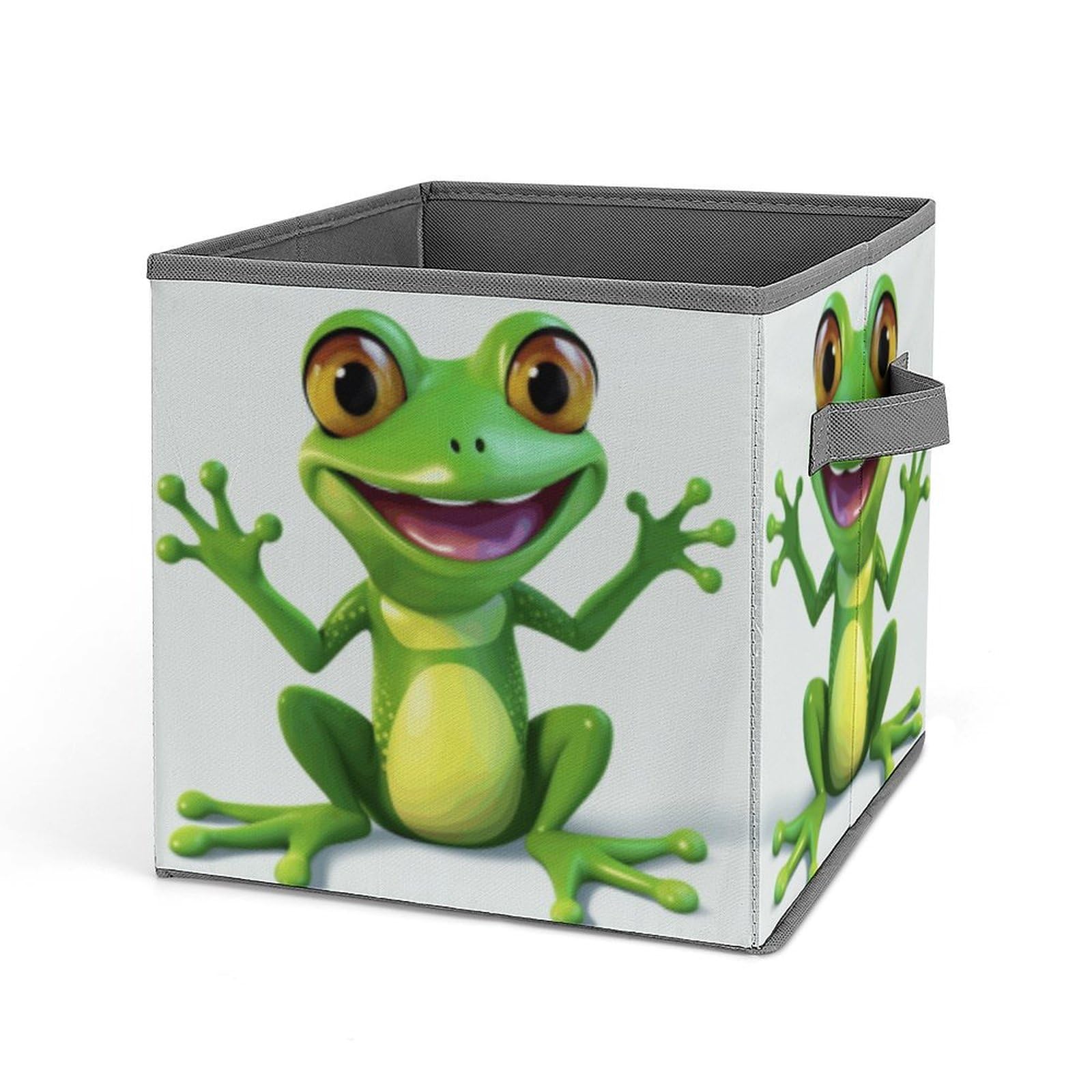 Collapsible Storage Cubes with Handles - 10.6×10.6 Inch Foldable Fabric Bins for Home Organization (Green Frog Print) - Perfect for Kids' Toys, Closet Storage & Nursery Decor