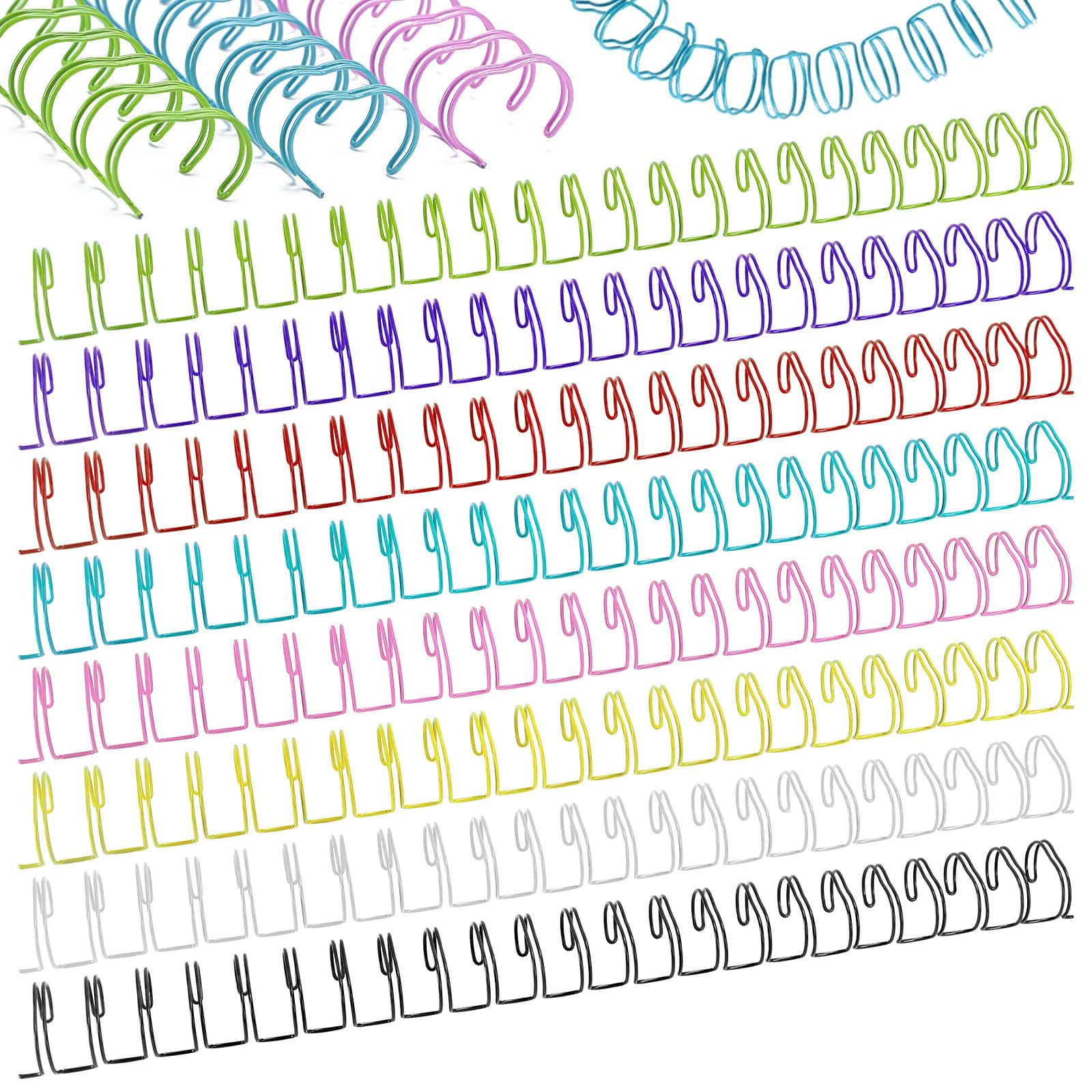 Vmiapxo 48 Pcs Small Metal Double Loop Binding Wires, 8 Colors Spiral Binding Combs for DIY Notebooks, Books, and Documents - 9/16