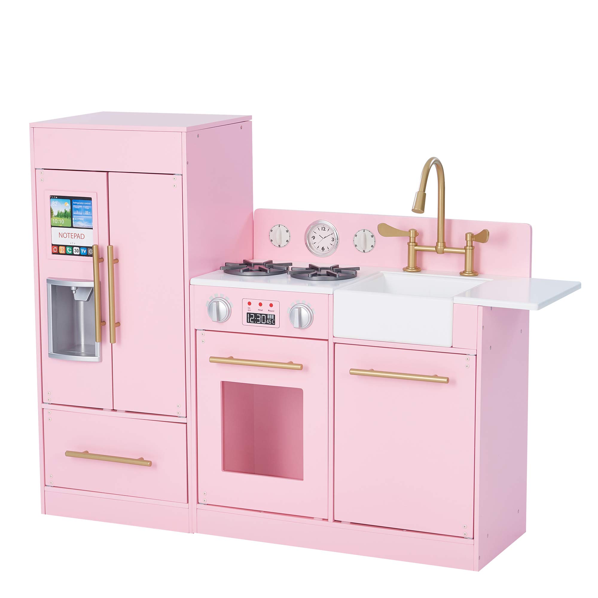 Teamson Kids Little Chef Chelsea Modern Play Kitchen Set - 2-Piece Pretend Play Toy with Accessories & Ice Maker, Pink & Gold - Perfect for Toddler Role Play & Early Learning Activities