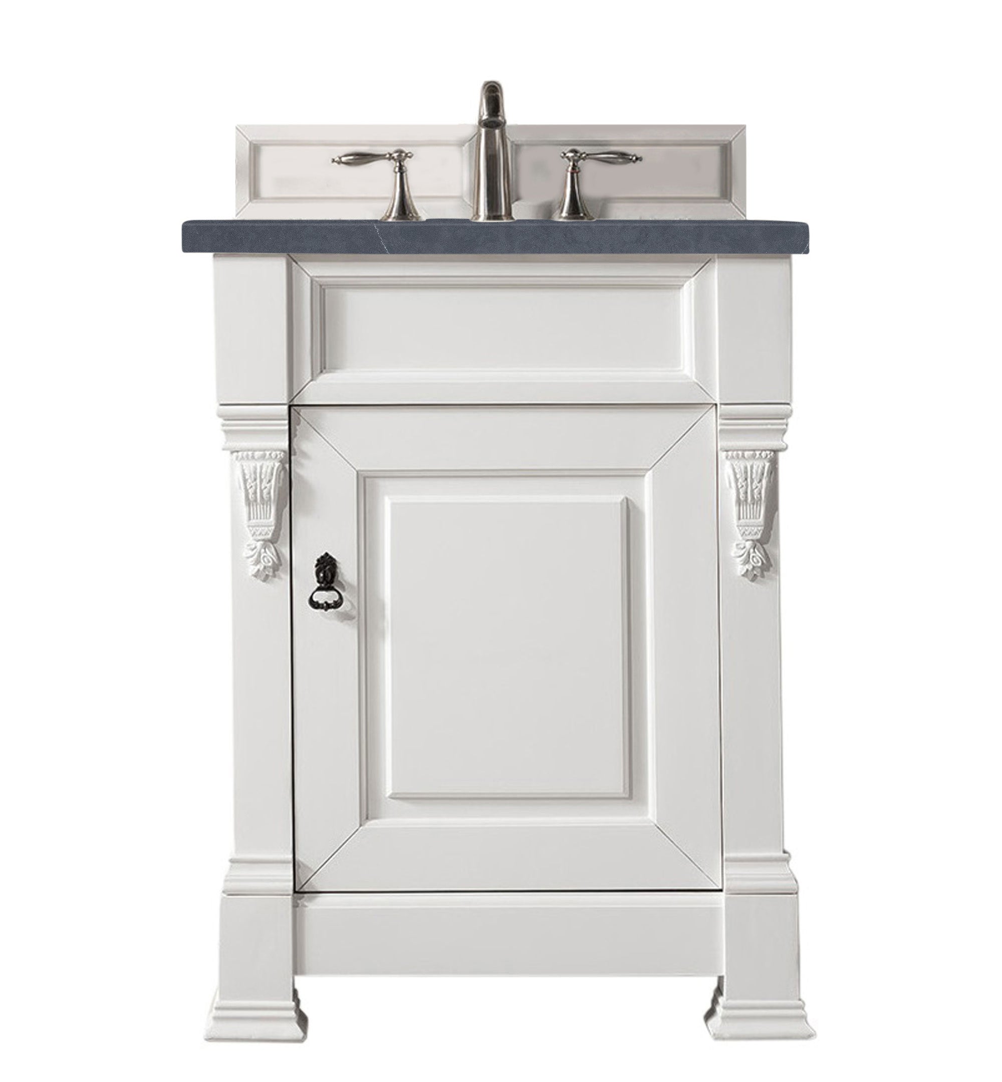 Brookfield 26 Inch Single Bathroom Vanity Set with Bright White Finish & 3CM Charcoal Soapstone Quartz Countertop - Perfect for Modern Master Bath or Powder Room Renovation
