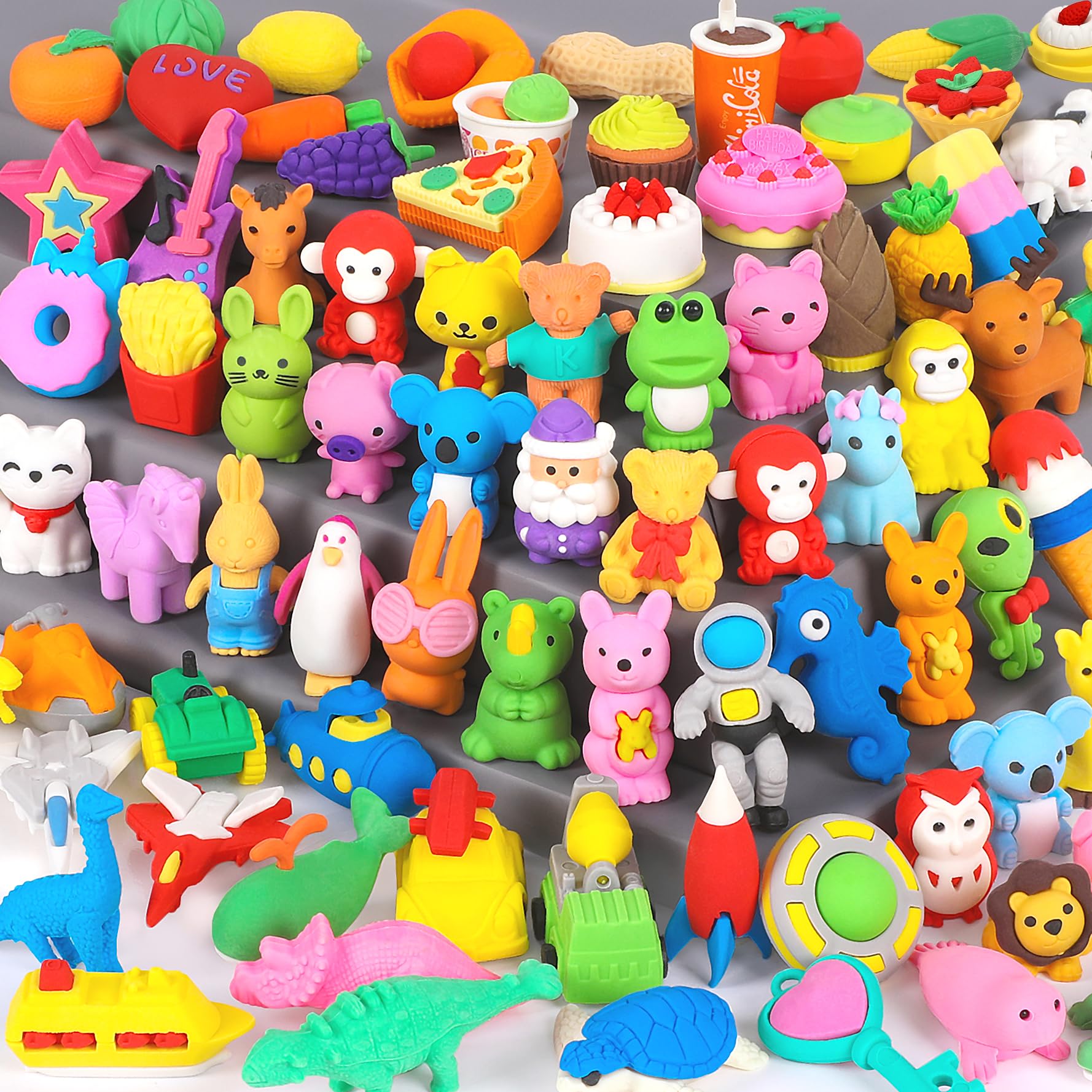 70 Pack 3D Animal Erasers for Kids - Bulk Desk Pets, Classroom Prizes & Treasure Box Toys - Fun School Supplies for Teachers & Students - Perfect for Back to School, Party Favors & Learning Activities (Random Styles)