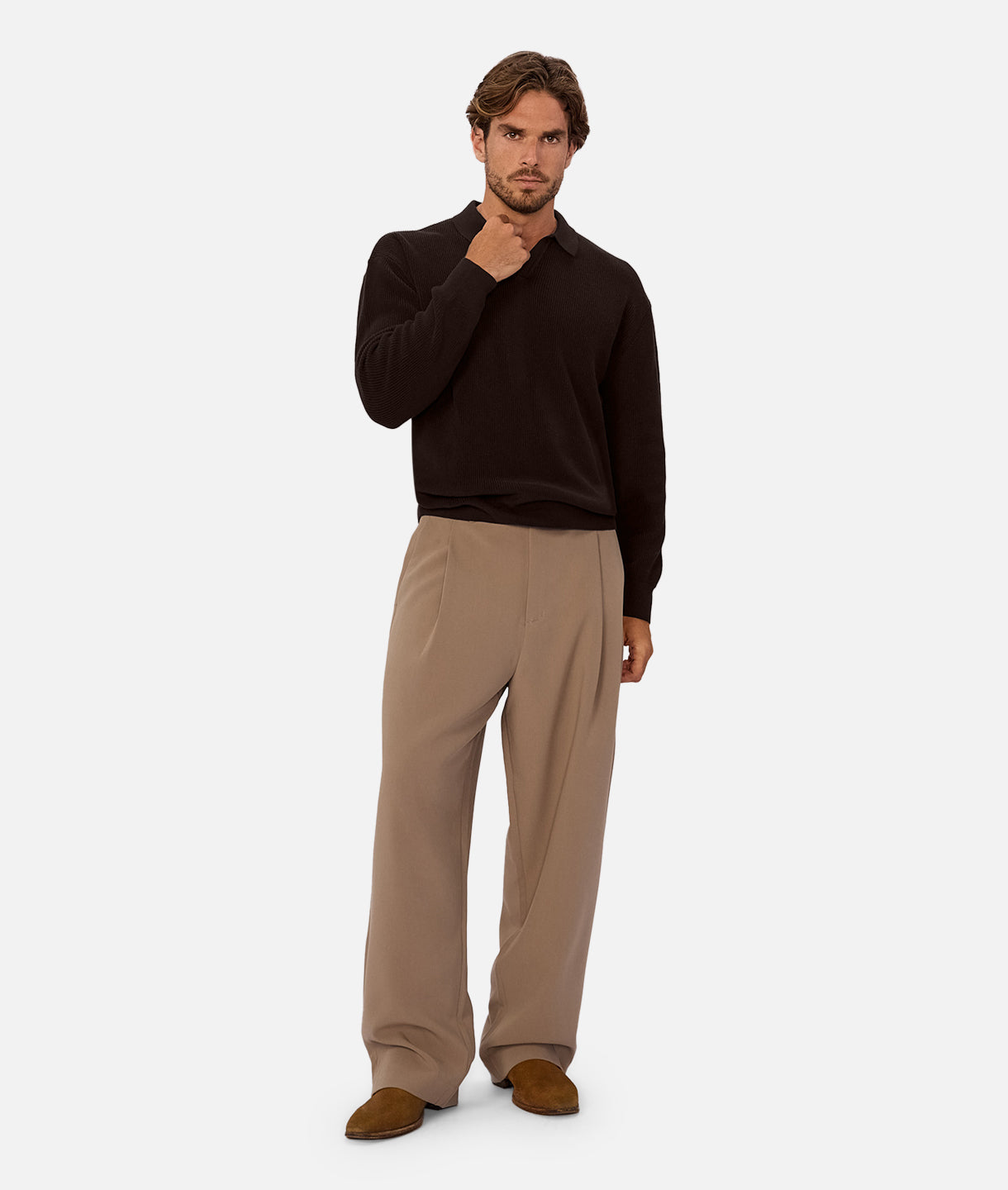 Premium New England Polo Knit Sweater - Soft Cotton Blend, Classic Espresso Brown - Perfect for Casual Outings & Business Casual Wear