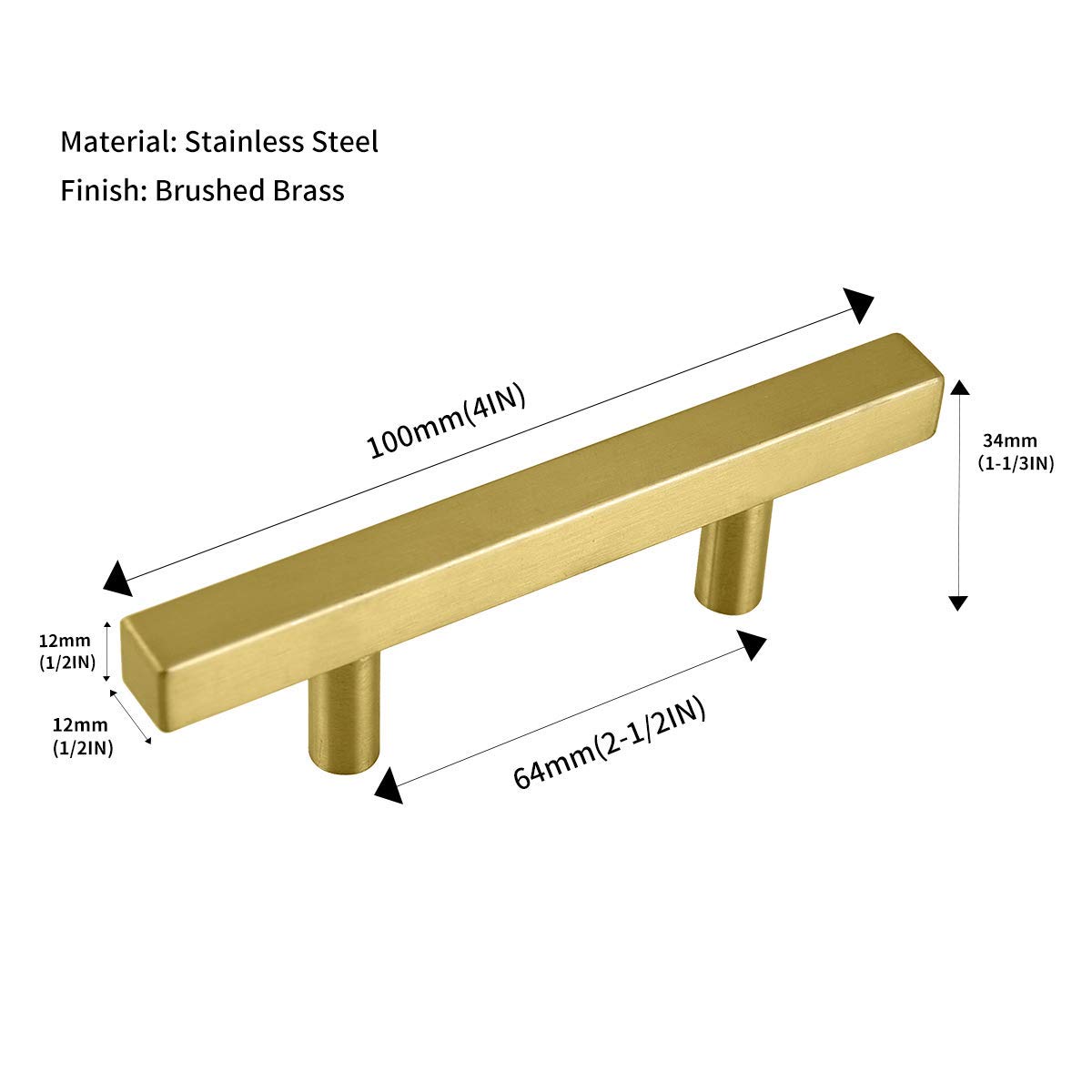 3 Inch Gold Cabinet Handles - Brushed Brass Drawer Pulls for Kitchen & Bathroom - Stainless Steel Dresser Knobs - Perfect for Modern Cabinets, Vanities & Furniture Hardware Upgrade