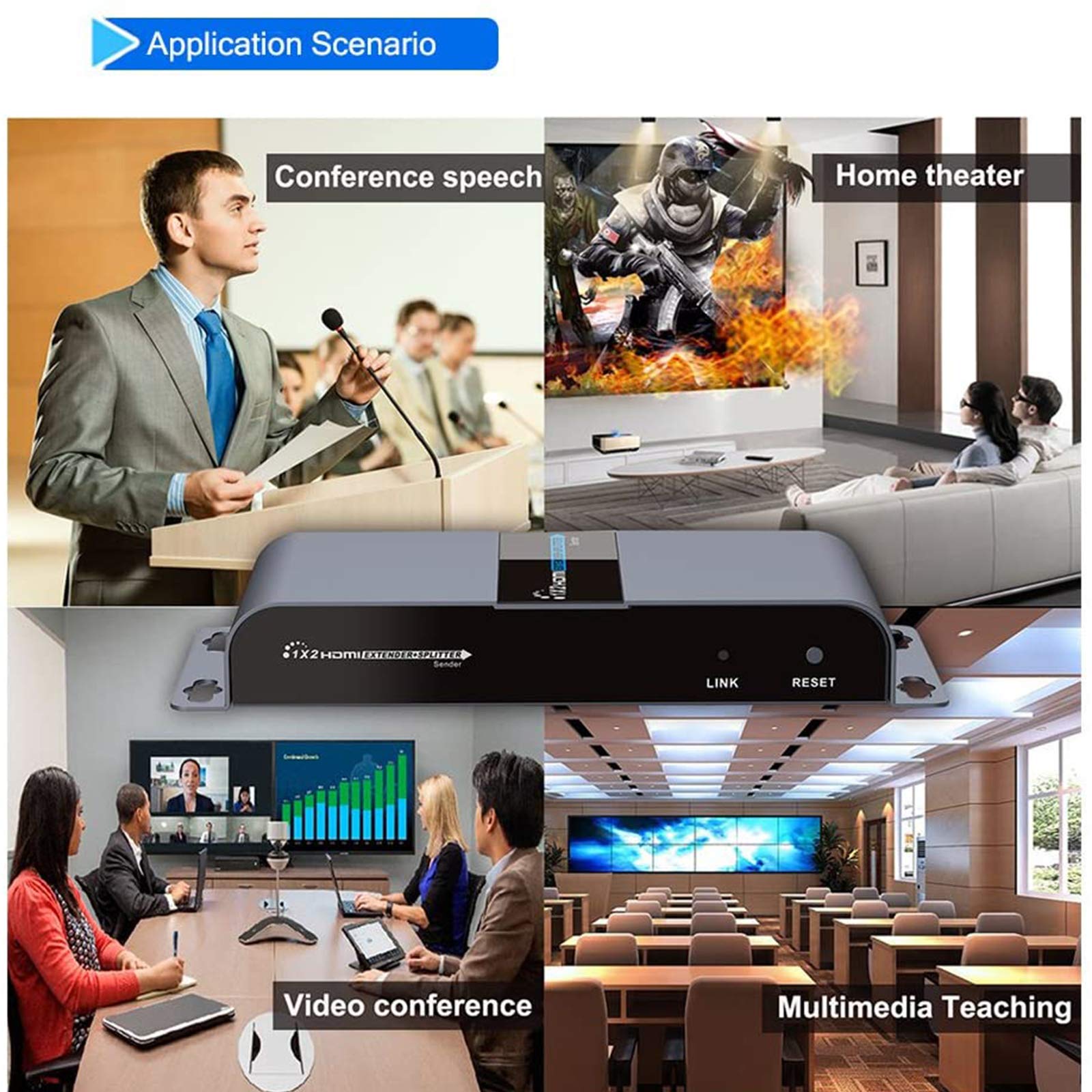 4K HDMI Extender 1x2 Splitter - 1080P@60Hz Over Cat6/Cat6A/Cat7 Cable, 40m/131ft Transmission with Loop-Out & IR Remote Control, EDID Management - Perfect for Home Theater, Conference Rooms & Gaming Setups