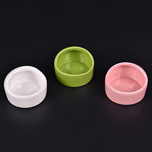 3 Pcs Ceramic Hamster Food and Water Bowls - No Spill, No Turnover Small Pet Dishes for Hamsters, Guinea Pigs, Hedgehogs, Gerbils, and Rodents (Blue, Pink, White) - Perfect for Cage Feeding and Easy Cleaning