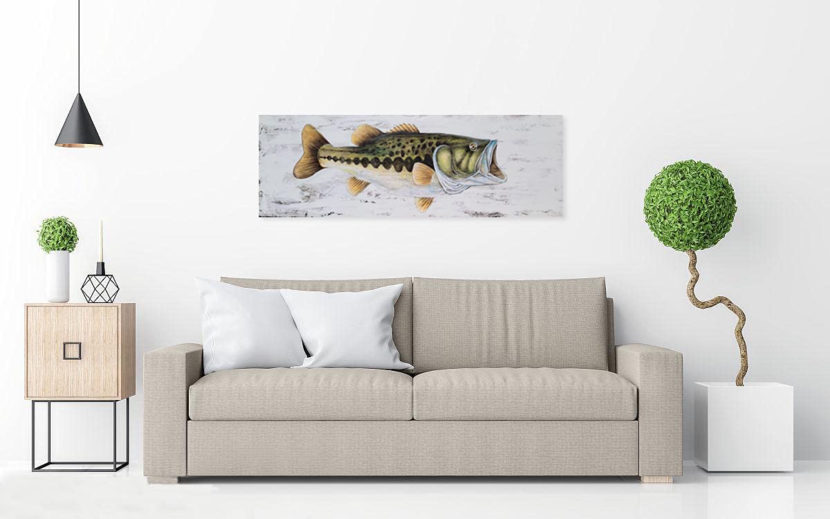 YHSKY ARTS Coastal Canvas Wall Art - Textured Large Mouth Fish Painting, Modern Abstract Marine Life Artwork for Living Room, Bedroom & Bathroom Decor | Beach House & Ocean Theme Home Decoration