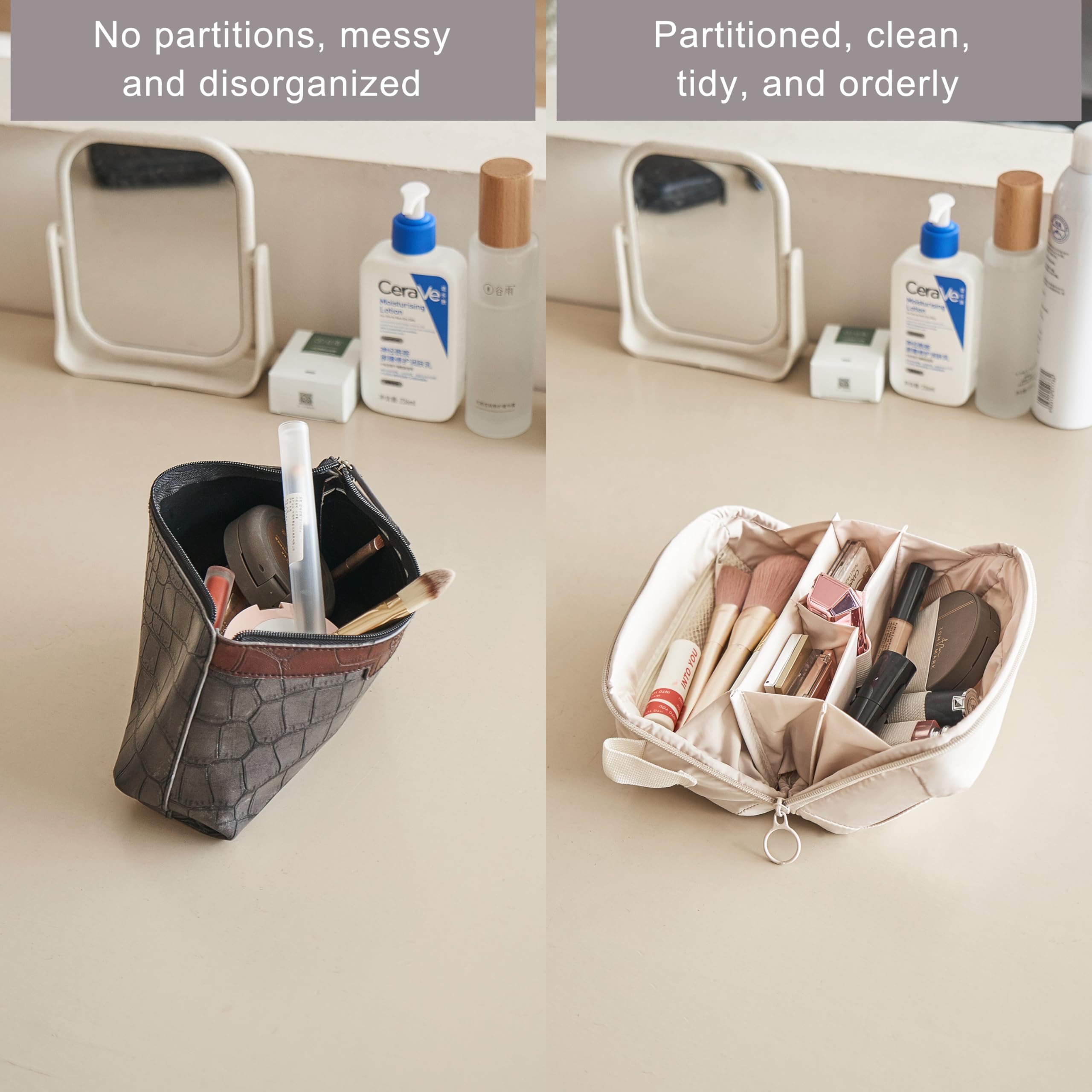 Lightweight Travel Makeup Bag for Women - Medium Cloth Cosmetic Organizer with Double Zipper & Multiple Compartments | Perfect for Vacation, Gym, and Daily Essentials Storage