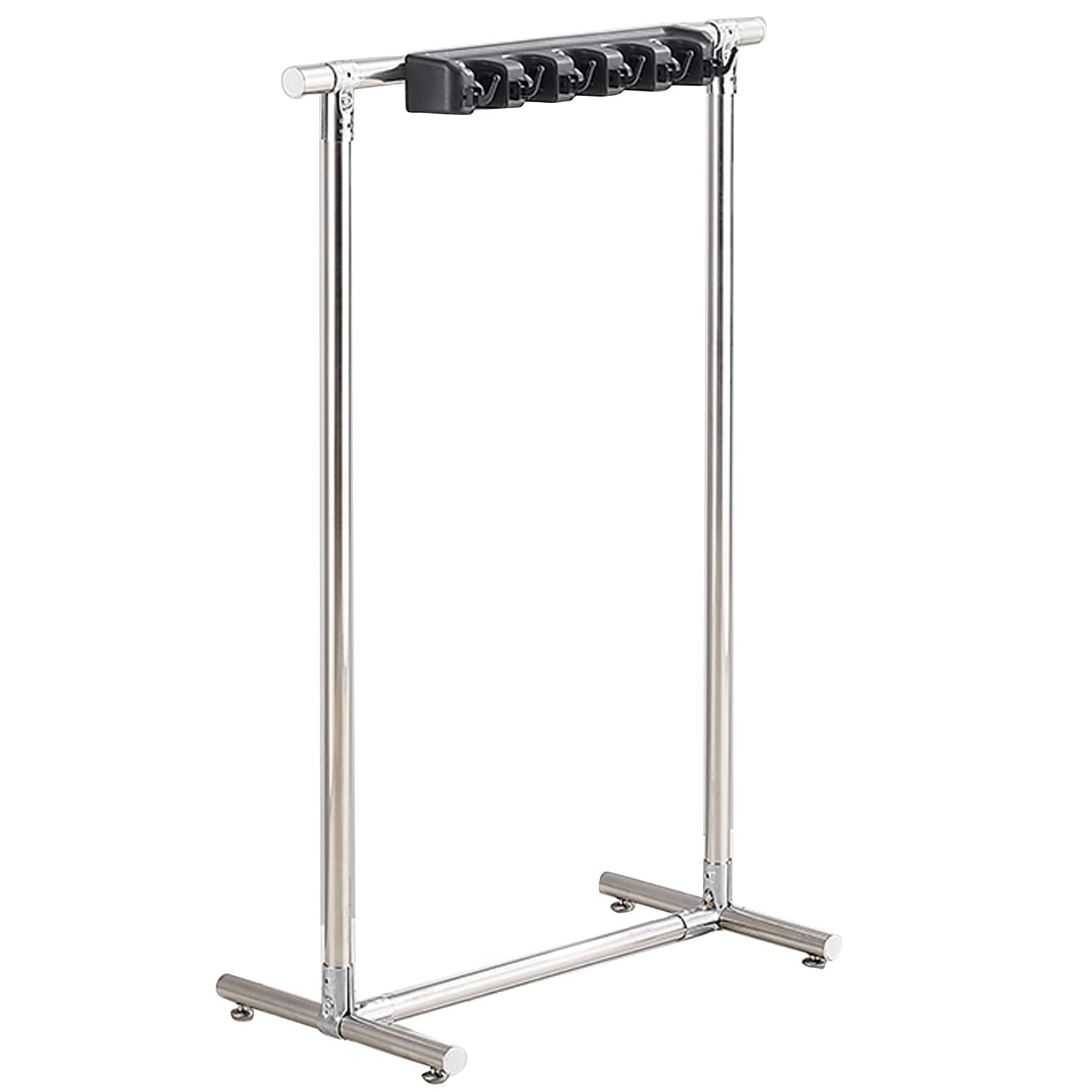 Stainless Steel Utility Rack for Mops and Brooms - Adjustable Floor Standing Cleaning Tool Organizer with 5 Towels & 6 Hooks - Ideal for Schools, Hospitals, Factories, Hotels, Restaurants - Perfect for Wet Mop Storage and Cleaning Supply Organization