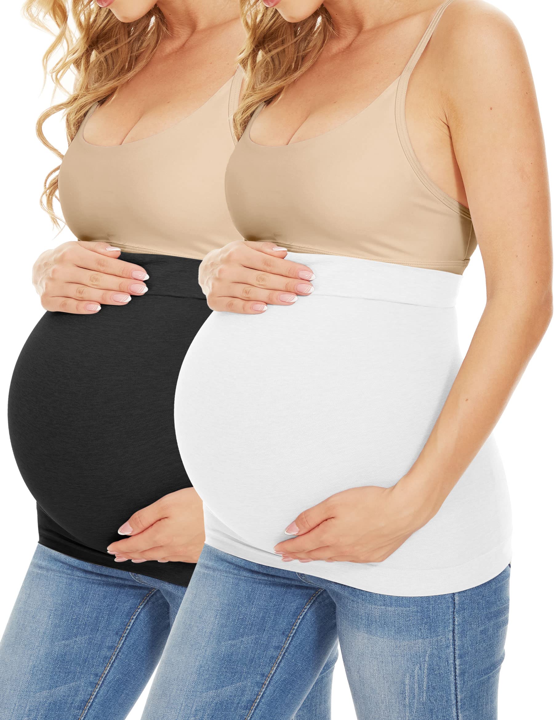 Rheane Plus Size Pregnancy Belly Band Support - Maternity Pant Extender for Comfortable Clothes (Black & White, XXL) - Ideal for Daily Wear, Workouts & Postpartum Recovery