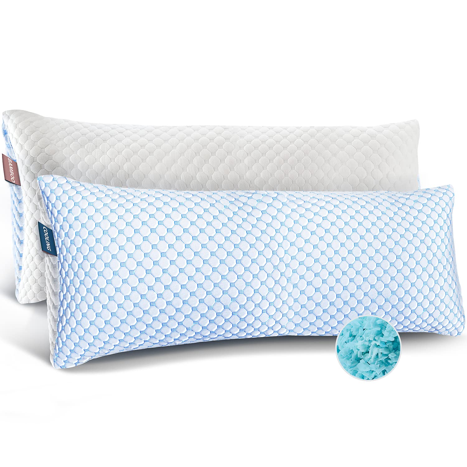 Nestl Cooling Body Pillows - Shredded Memory Foam & Gel Infused for Nighttime Comfort, Adjustable 20x54 Inch Breathable Bed Pillow (2-Pack) with Washable Cover - Perfect for Side Sleepers, Pregnancy Support & Hot Sleepers