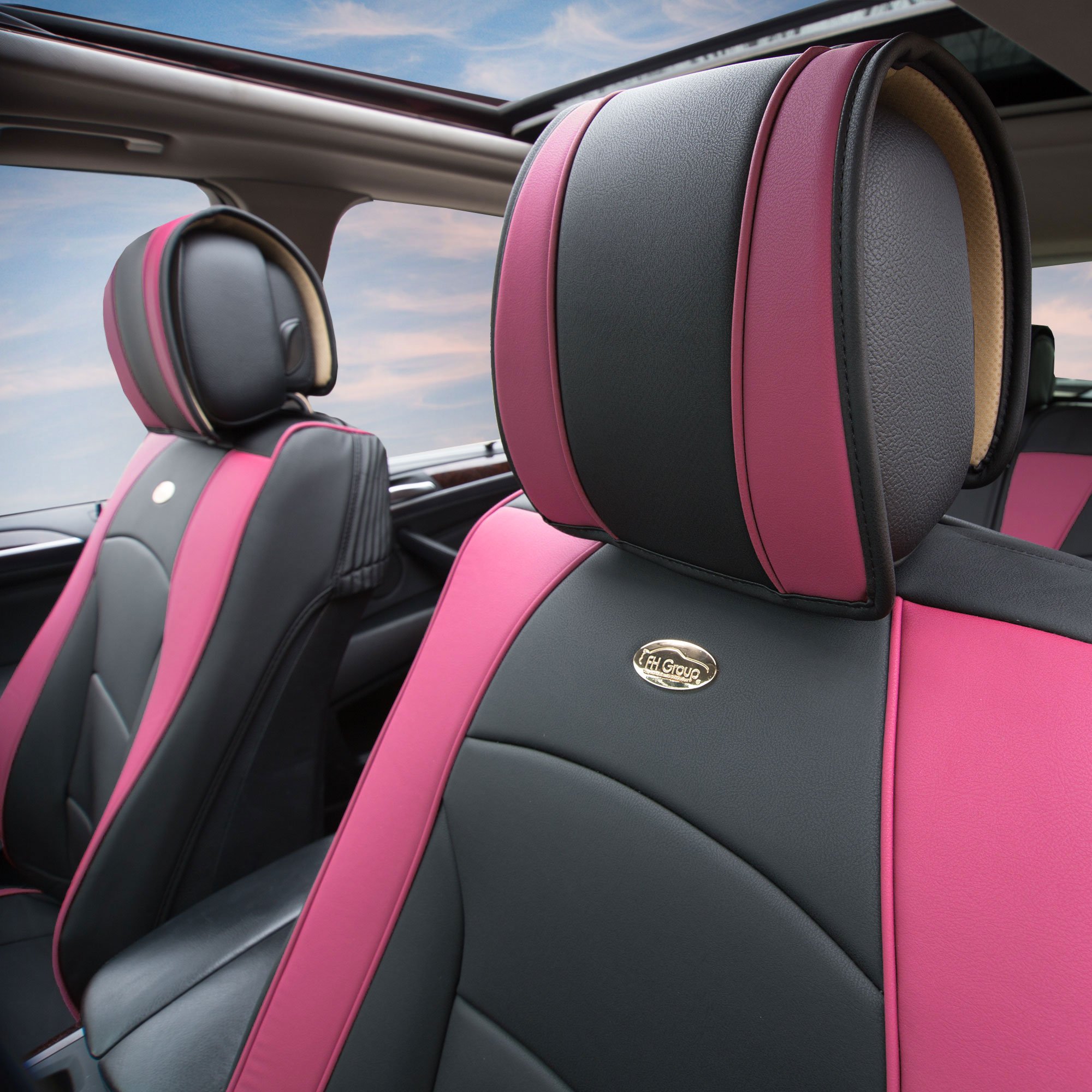 TLH Ultra Comfort Leatherette Seat Cushion - Pink & Black Non-Slip Car Seat Cover with Waterproof Dash Mat | Universal Fit for Cars, Trucks & SUVs | Perfect for Long Drives & Commuting