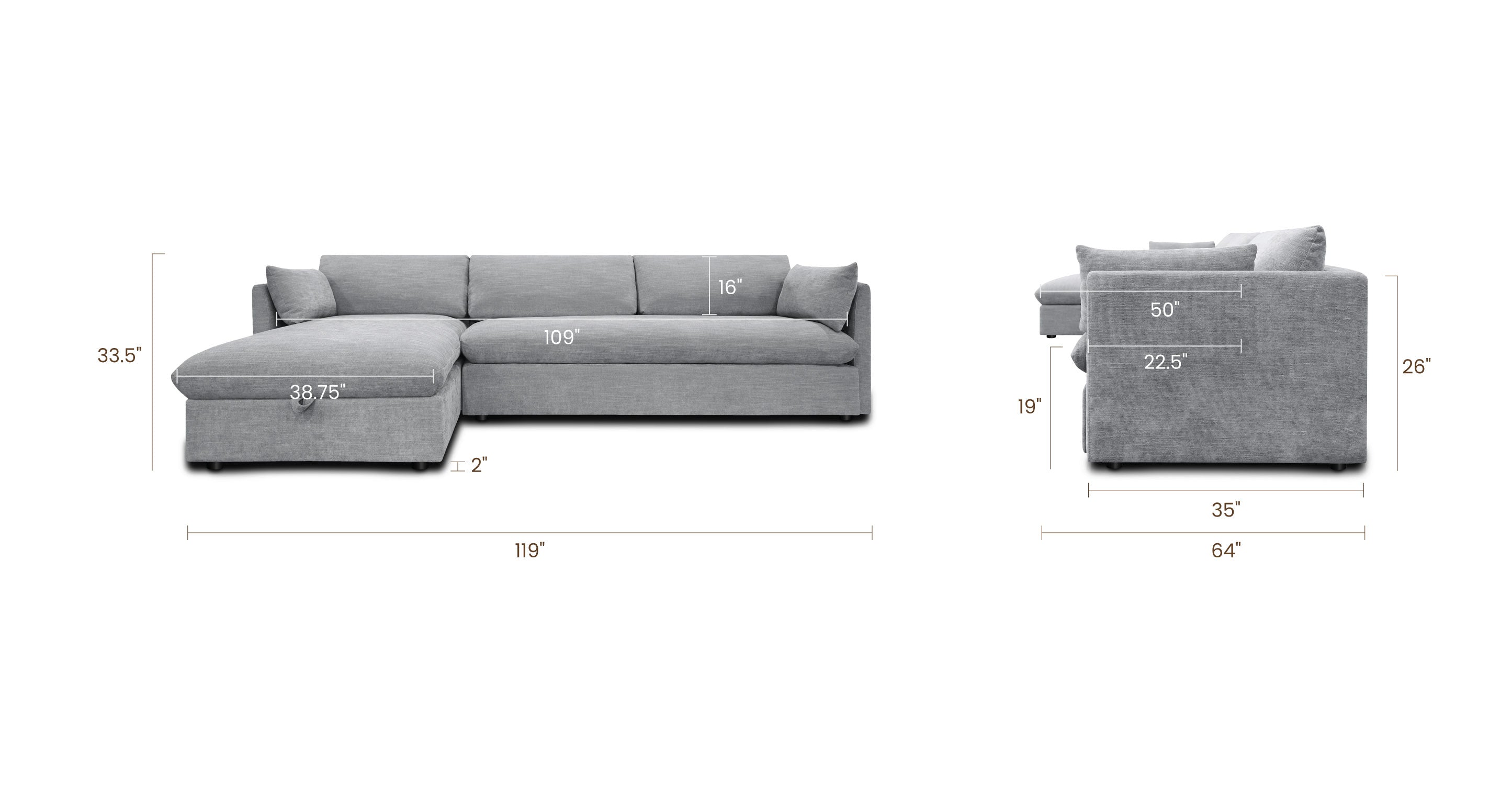 Argos Left Facing Sleeper Sectional Sofa Bed - Convertible L-Shaped Couch with Pull-Out Bed, Modern Fabric Upholstery for Living Room, Guest Room & Small Spaces