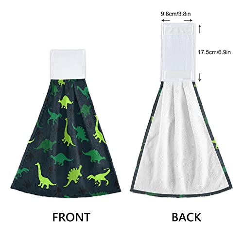 **Green Dinosaur & Black Cat Paws Kitchen Towels - 2-Pack Super Absorbent Hanging Hand Towels with Loops for Oven, Dish Drying, Tea Bar & Bathroom**    *(Use for kitchen, bathroom, bar, or as a stylish decorative hand towel!)*