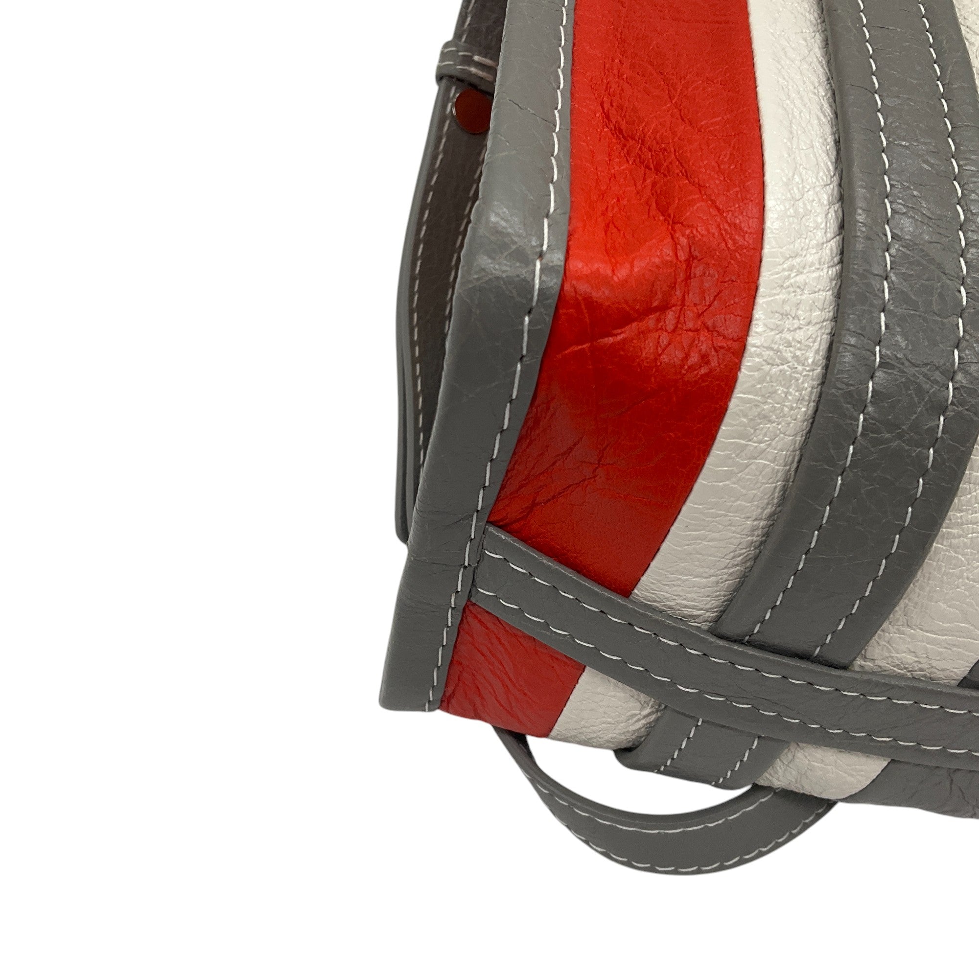Balenciaga Grey Orange White Bazar Stripe 2-Way Leather Shopper Tote Bag for Women - Stylish Designer Handbag for Work, Travel & Everyday Use