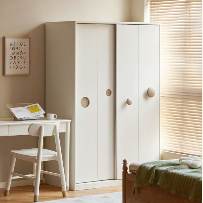 Birch Solid Wood Kids Wardrobe with Cream Sliding Doors - Durable & Stylish Storage for Bedrooms, Playrooms, and Nurseries
