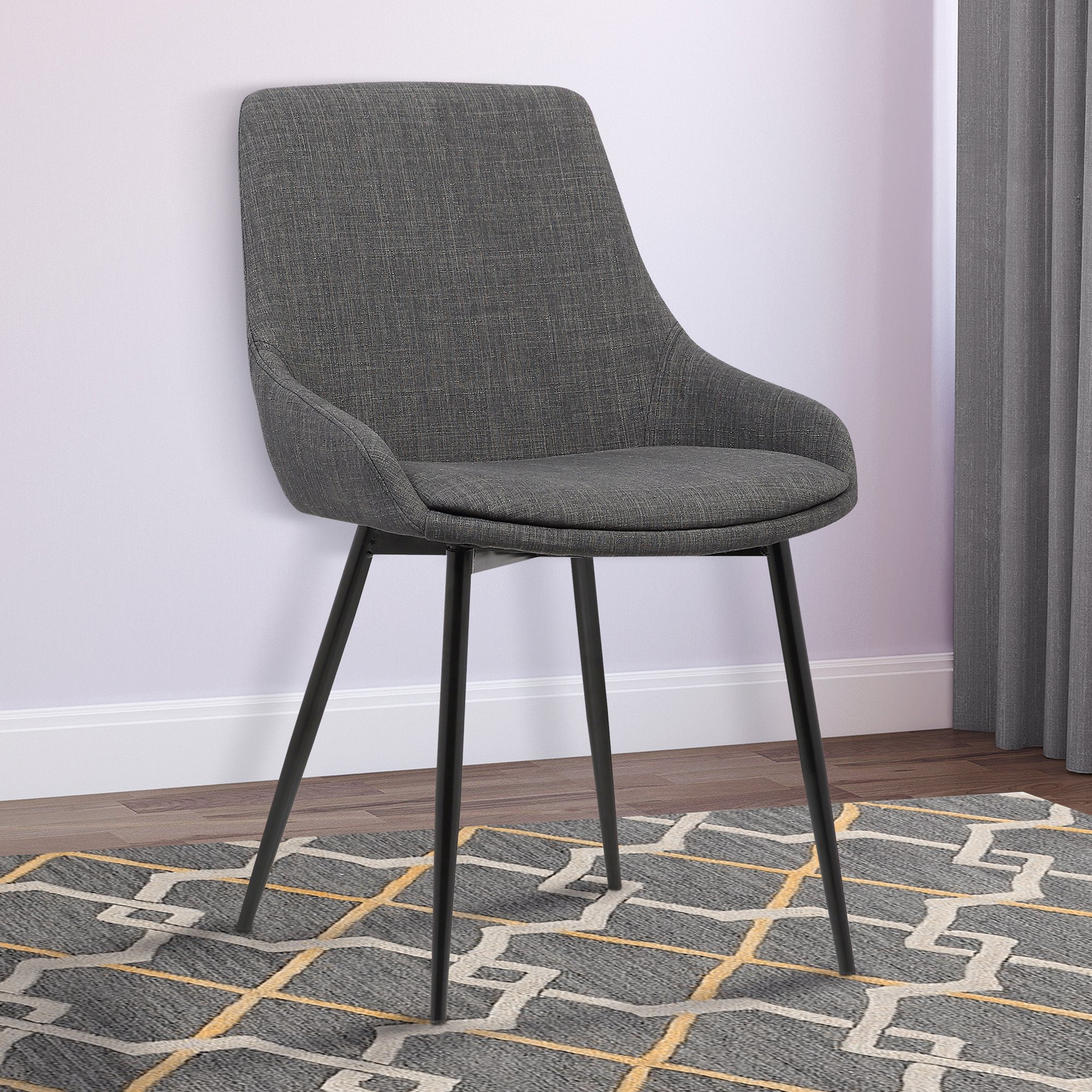 Armen Living Mia Mid Century Modern Dining Chair - Charcoal Fabric & Black Metal - Perfect for Kitchen, Dining Room, Office Desk & Vanity | Stylish Accent Side Chair for Home Decor