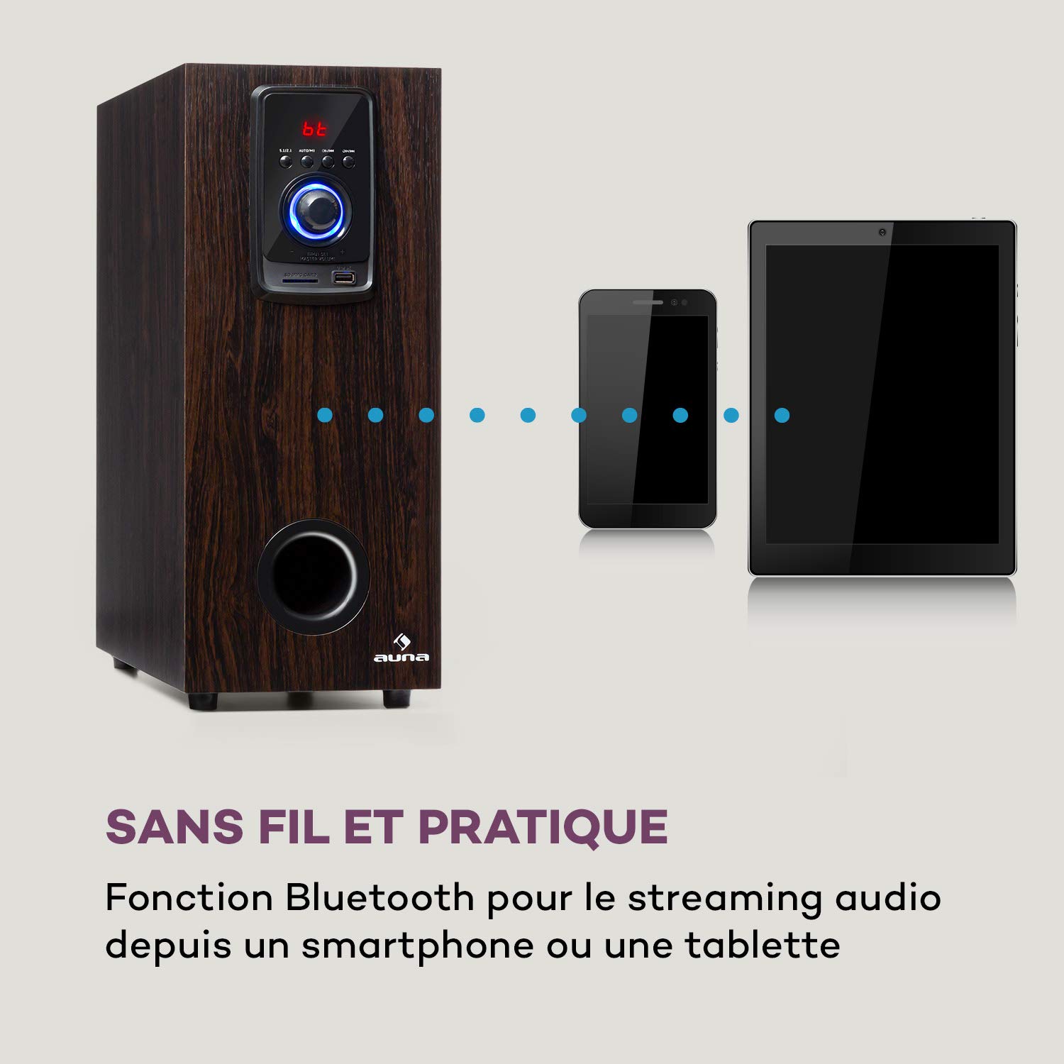 AUNA Areal Elegance 5.1 Wireless Home Theater Speaker System - 190W RMS Power, 5 Satellite Speakers (3+5