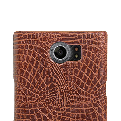 Premium Ultra Slim PU Leather Phone Case for BlackBerry PRIV - Luxury Crocodile Skin Pattern, Anti-Scratch Protective Hard Cover (Brown) | Perfect for Business Professionals & Daily Use