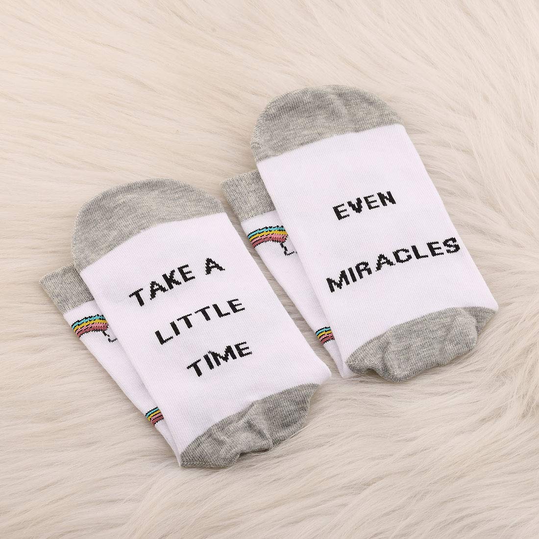 IVF/IUI Rainbow Baby Socks - Fertility Journey & Transfer Socks Gift Set - 'Even Miracles Take a Little Time' Inspirational Socks - Perfect for IVF Warriors, Pregnancy Announcements & Fertility Support