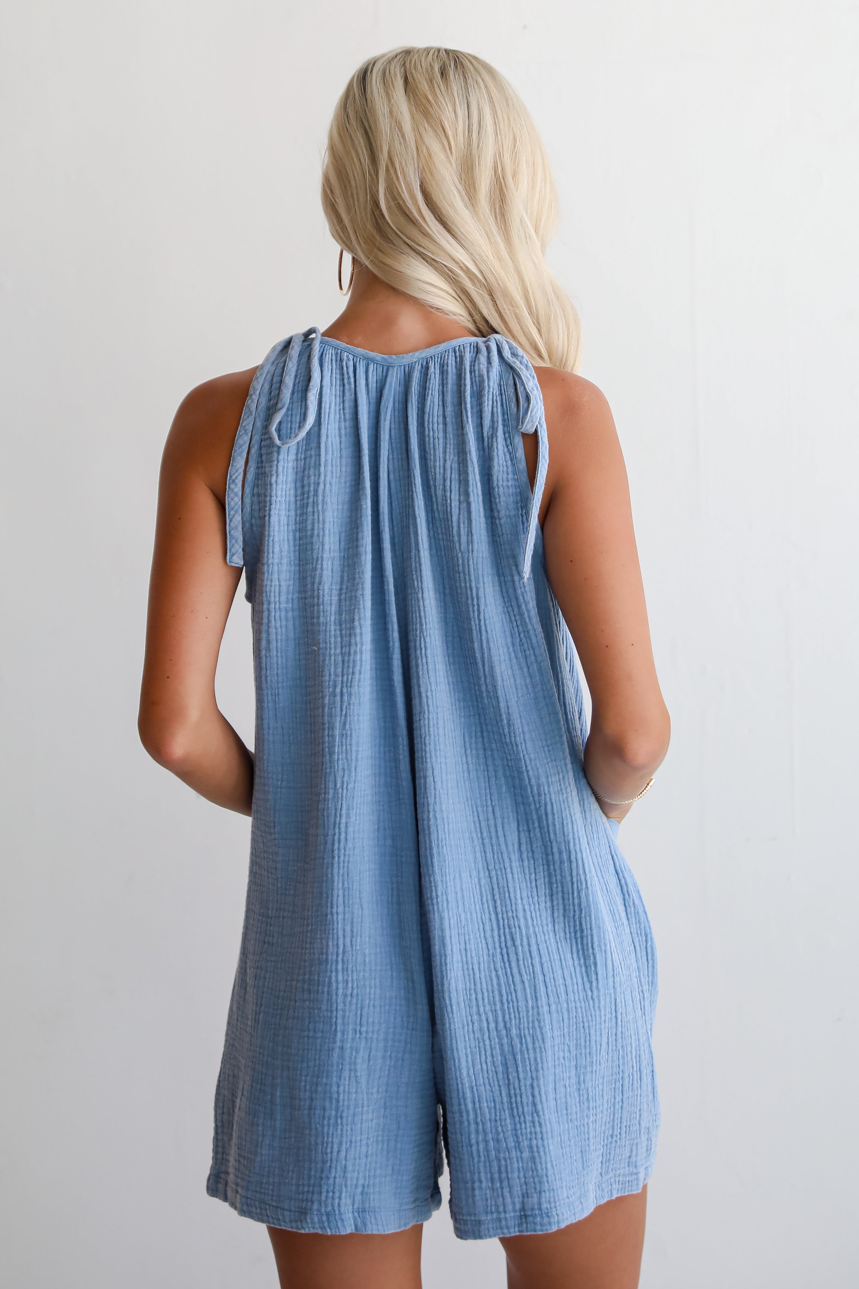 Essential Aspect Denim Linen Romper - Women's Casual Jumpsuit with Pockets | Perfect for Summer Outfits, Beach Vacations & Weekend Getaways