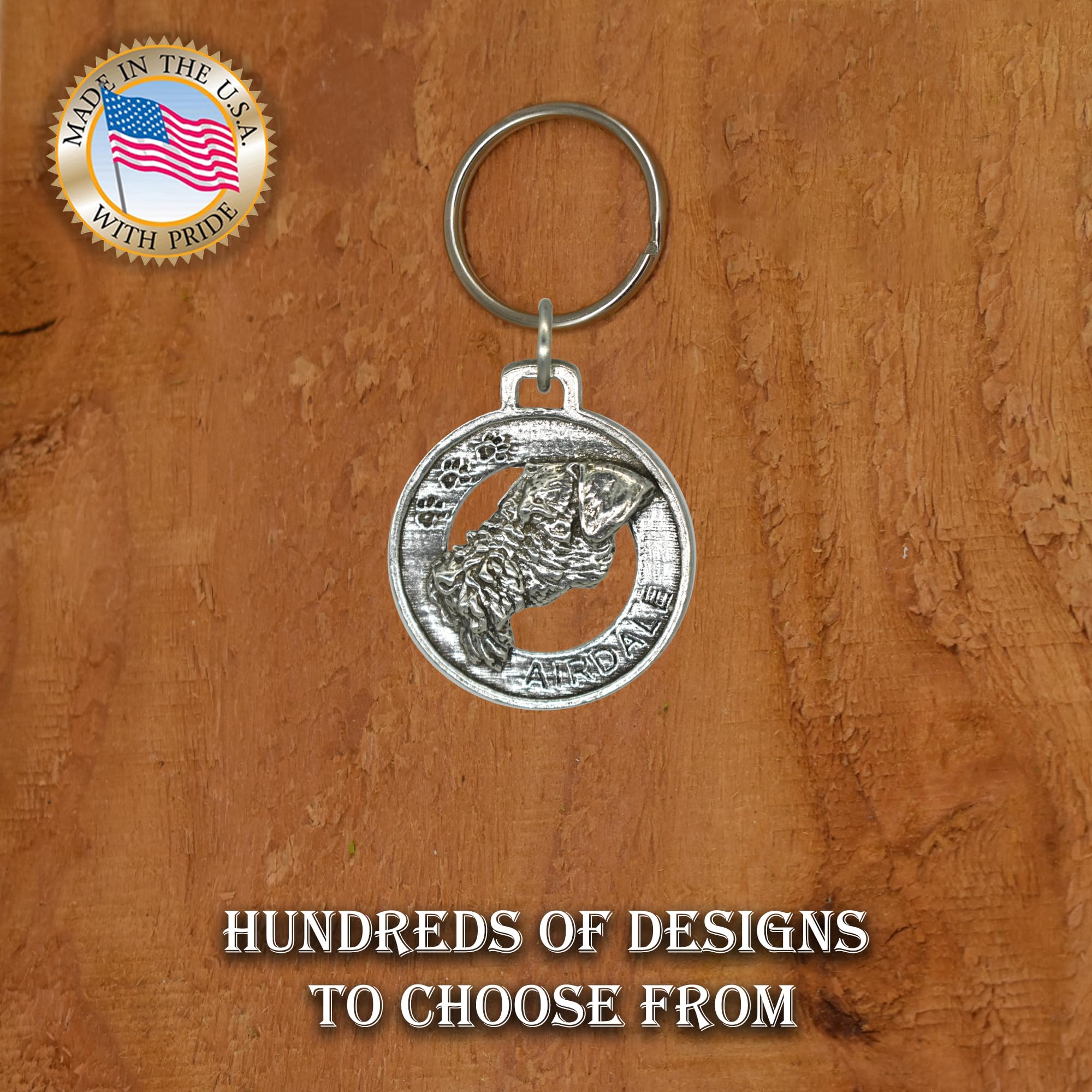 Handmade Pewter Airedale Terrier Dog Keychain - 1.5
