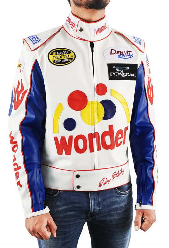SpazeUp Men's White Racing Biker Leather Jacket - Premium Genuine Leather Motorcycle Jacket for Men - Perfect for Riding, Motorcycle Events & Casual Wear