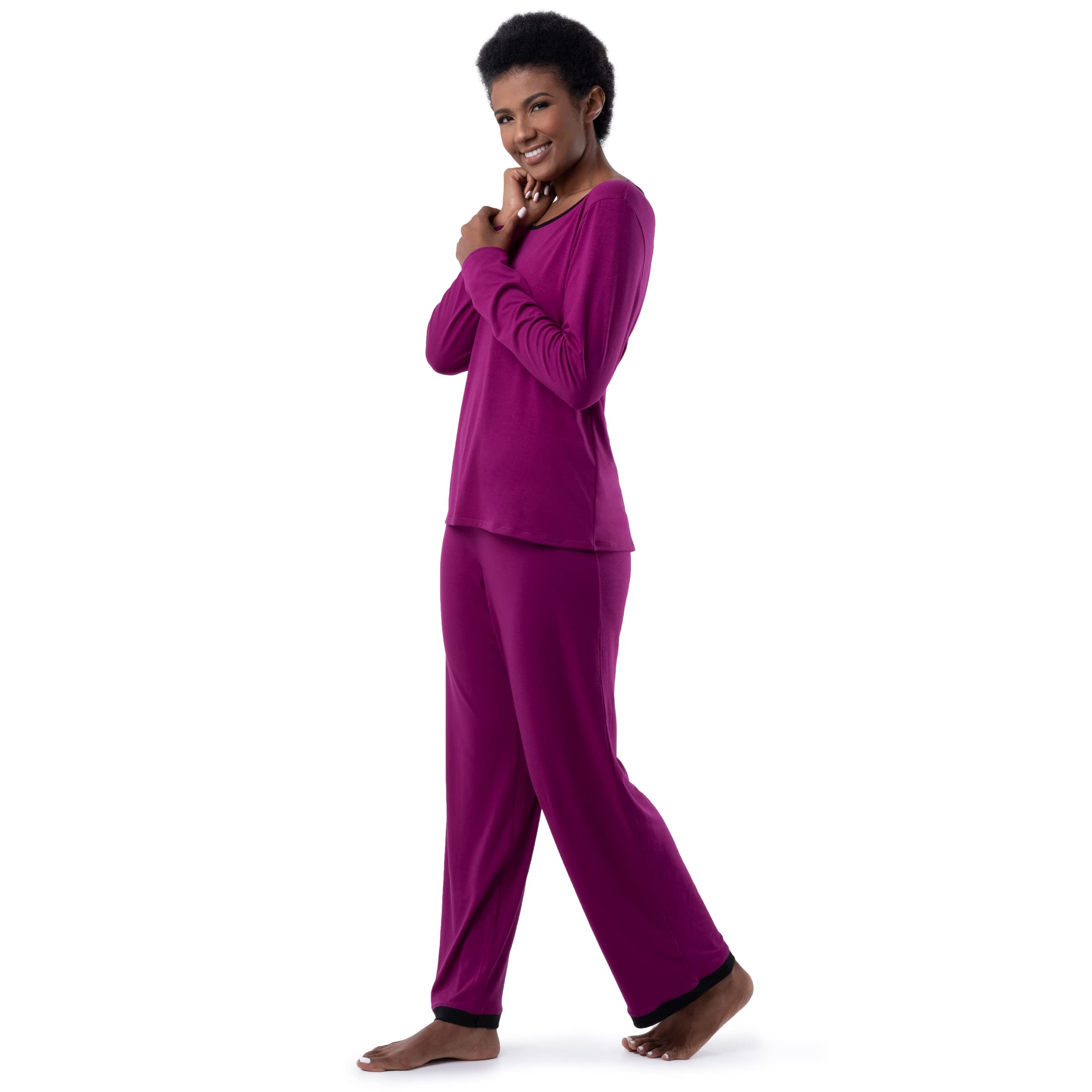 Fruit of the Loom Women's Long Sleeve T-Shirt & Pants 2-Piece Sleepwear Set - Soft Cotton Pajamas for Comfortable Nights & Lounge Wear
