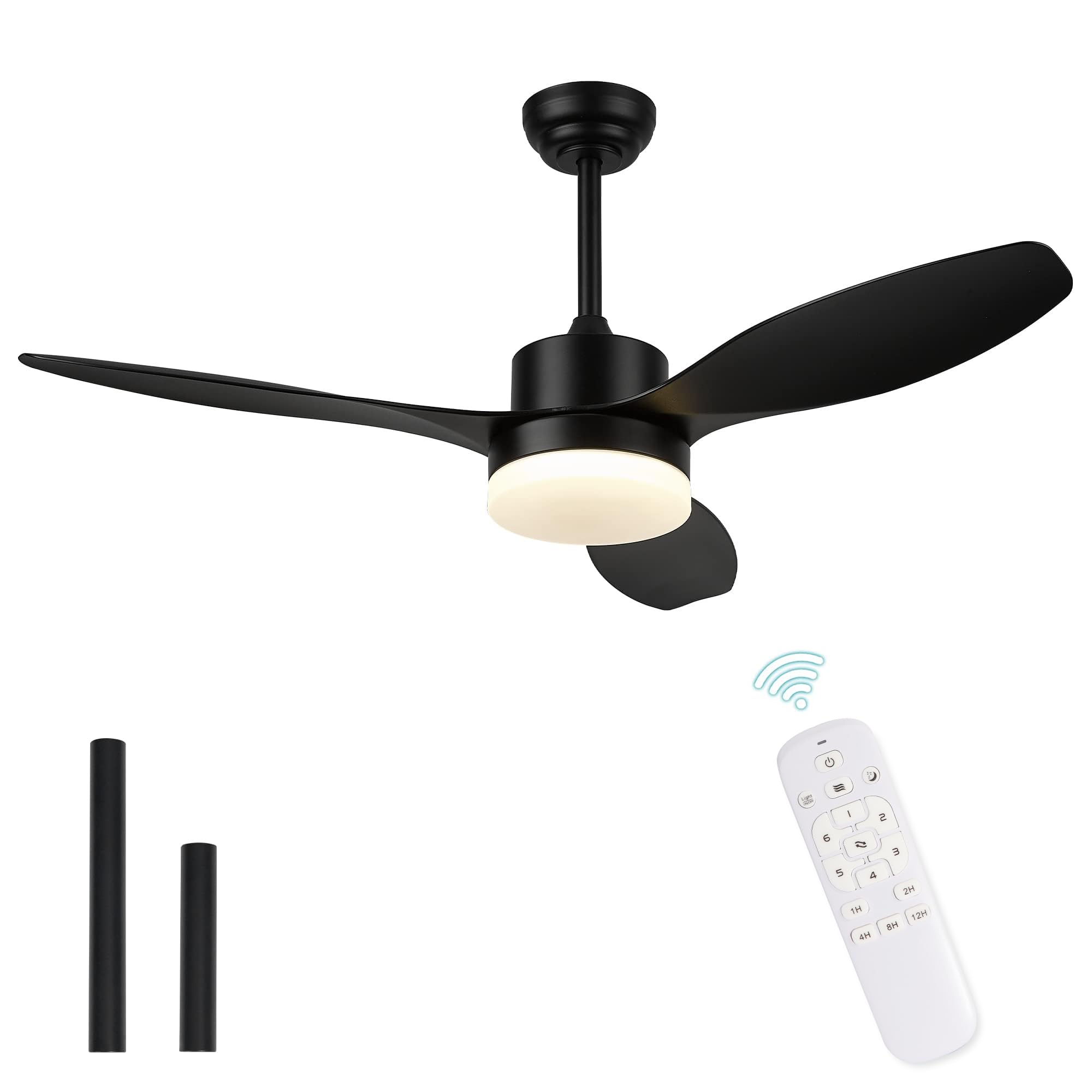 48 Inch Modern Ceiling Fan with Light and Remote Control, Matte Black - Indoor/Outdoor Use for Living Room, Bedroom, Covered Patio - Energy Efficient & Quiet Operation - Perfect for Home, Office, and Outdoor Spaces (MK05-BK)