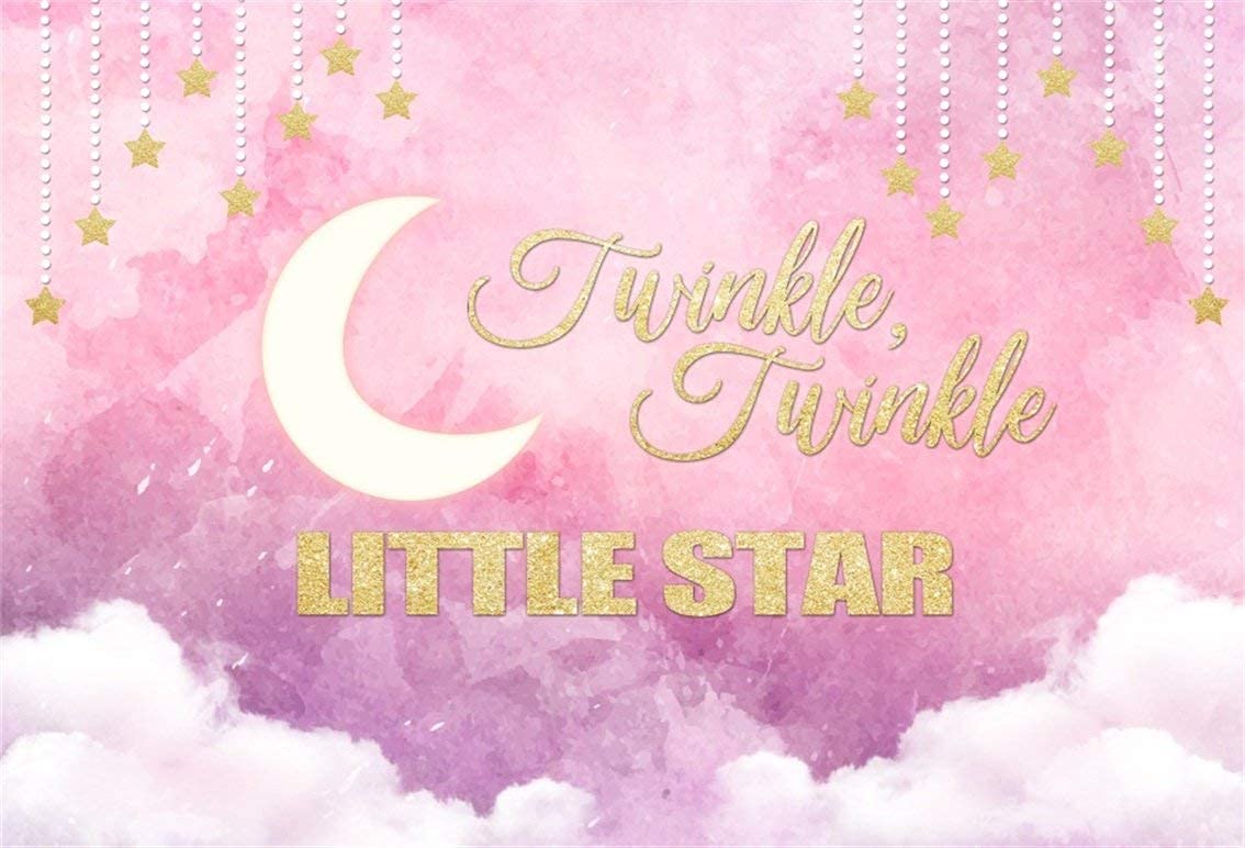 Twinkle Twinkle Little Star Baby Shower Backdrop - 8x6ft Pink Moon & Clouds Photography Background for Birthday Party, Cake Table Decor, Baby Girl Photo Studio Props (Vinyl) | Perfect for Newborn Photos, First Birthday & Nursery Decorations