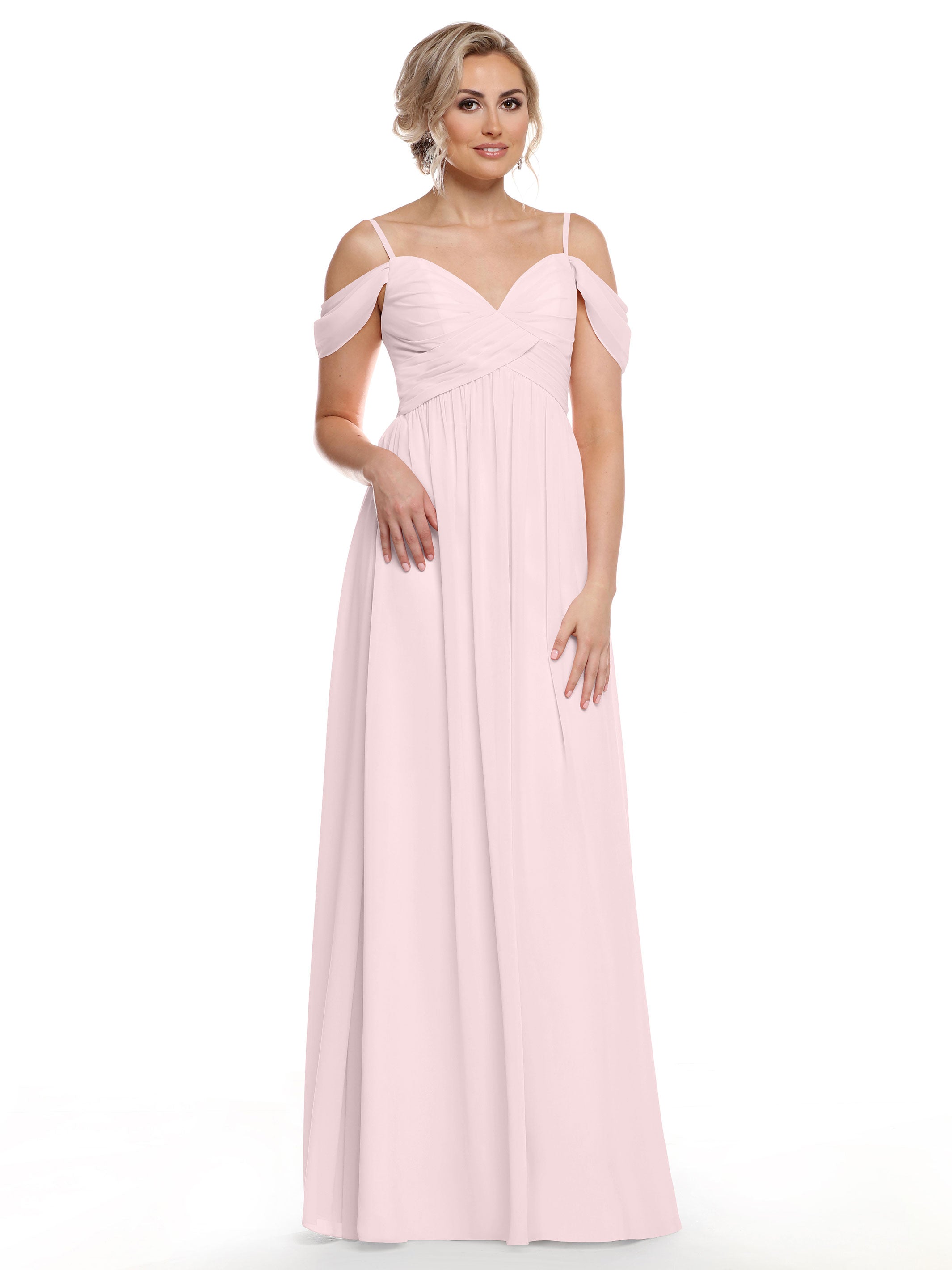 Elegant Off-the-Shoulder Chiffon Bridesmaid Dress with Spaghetti Straps - Perfect for Weddings, Formal Events & Special Occasions
