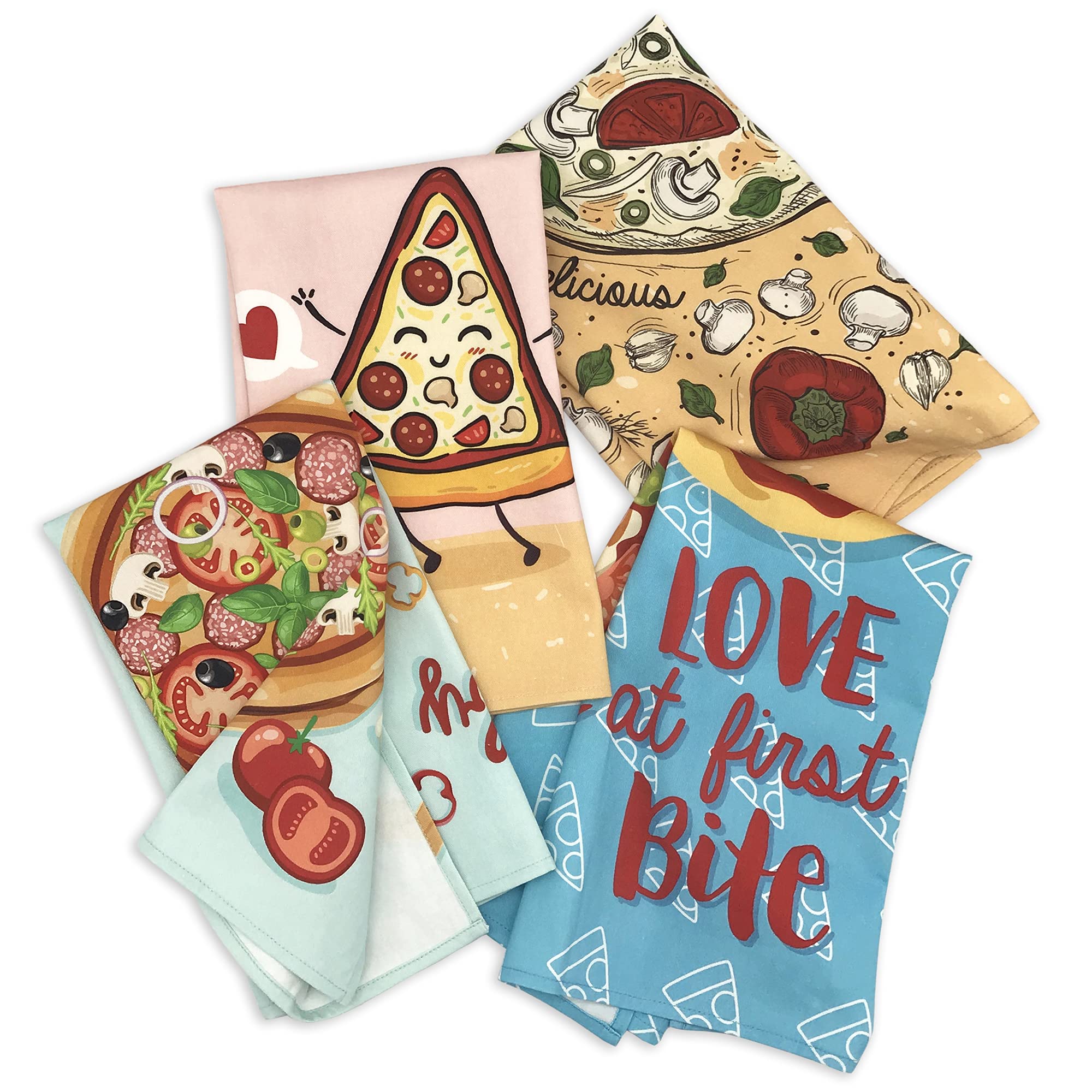 Eleville Funny Pizza Theme Kitchen Towels Set of 4 - Absorbent Dish Cloths & Decorative Hand Towels for Kitchen - Perfect Housewarming Gift for Mom & Friends - Ideal for Cooking, Baking & Holiday Decor (KTN006)