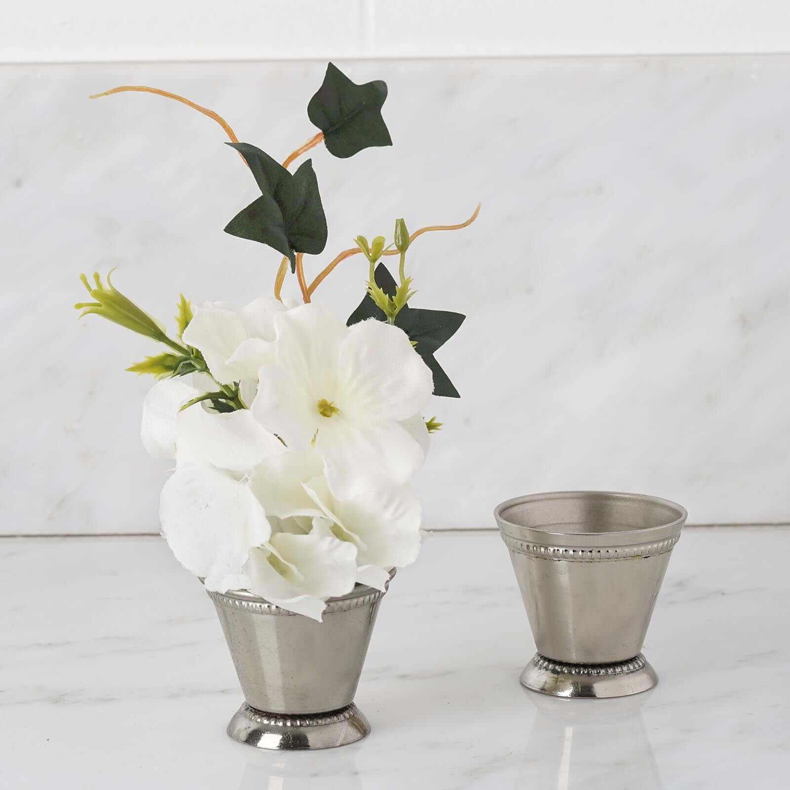 Efavormart 12-Pack Small Silver Mint Julep Cups - Elegant Wedding Favors & Tiny Table Decor for Bridal Showers, Receptions, and Party Centerpieces