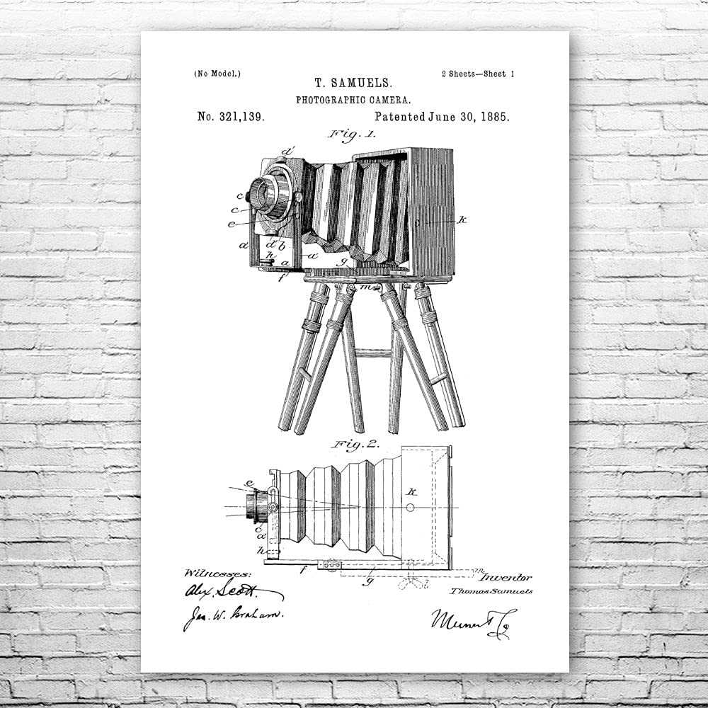 Vintage Camera Poster Print - Black & White Photography Decor, Camera Blueprint Art, Photographer Gift Idea (5x7 Inch) - Perfect for Home Office, Studio & Photography Enthusiast Decor