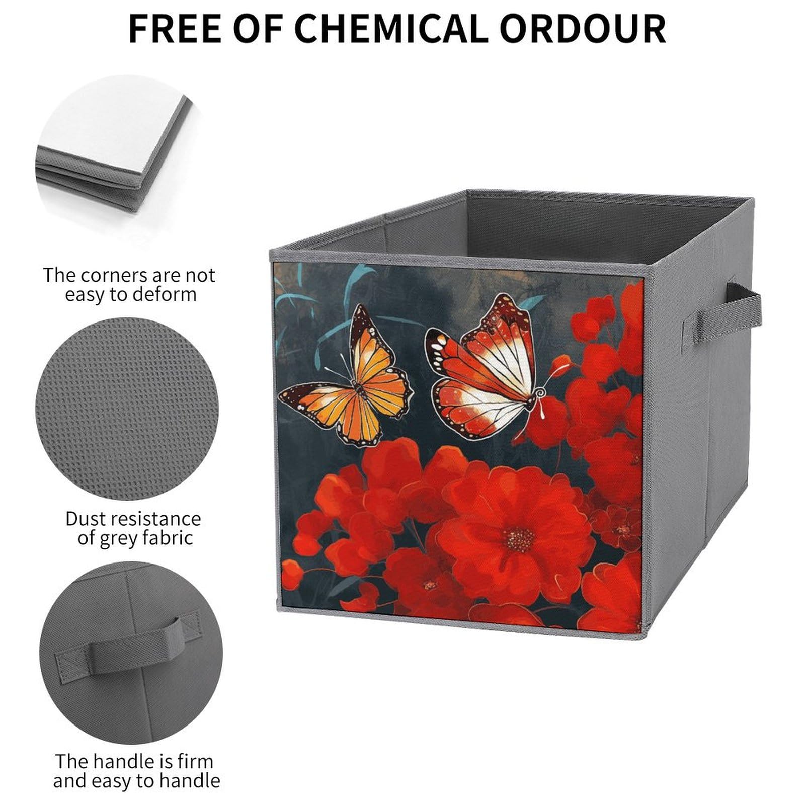 6-Piece Collapsible Storage Bins with Handles - Floral Butterfly Printed Foldable Organizing Baskets for Home, Closet, Shelves & Office | Space-Saving Storage Solution for Toys, Clothes & Household Items
