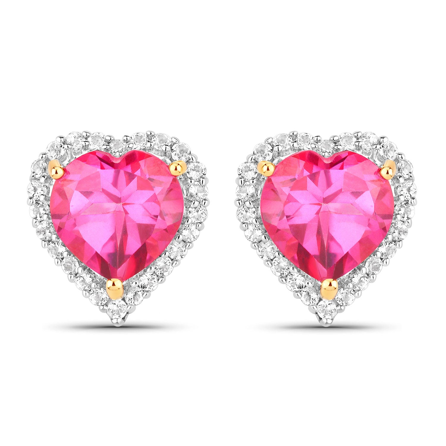 Genuine Pink Topaz Heart Stud Earrings – 14K Gold Plated, Hypoallergenic, Perfect for Valentine's Day, Anniversary & Romantic Gifts