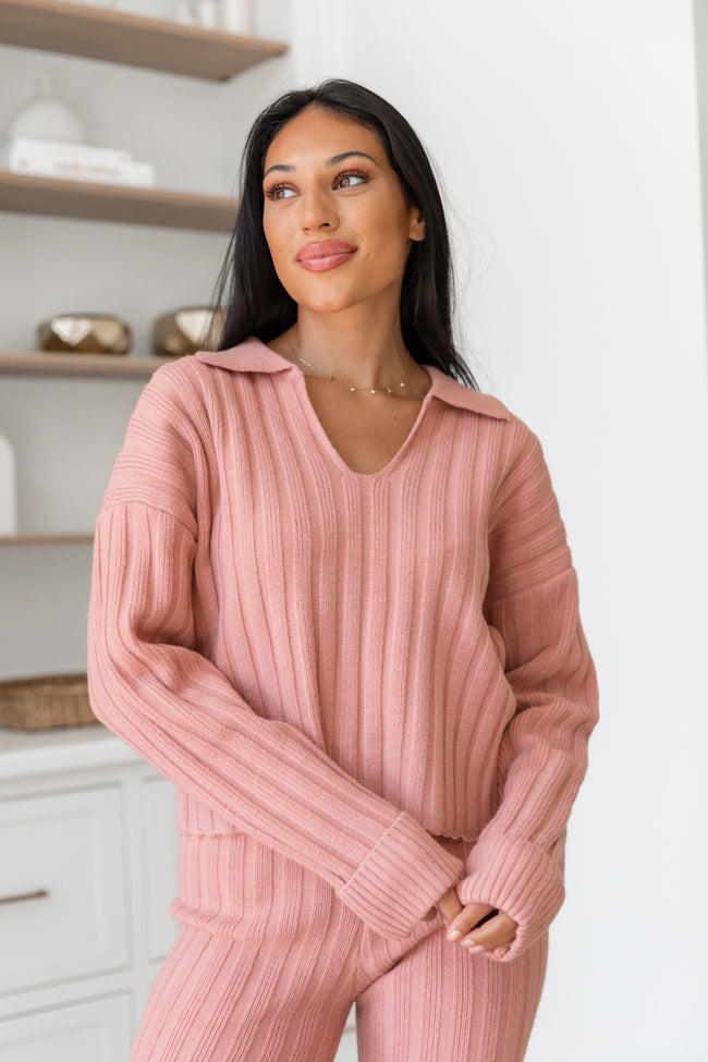Long Haul Mauve Collared V-Neck Sweater for Women | Soft & Comfortable Pullover | Perfect for Office Wear, Casual Outfits & Fall Layering