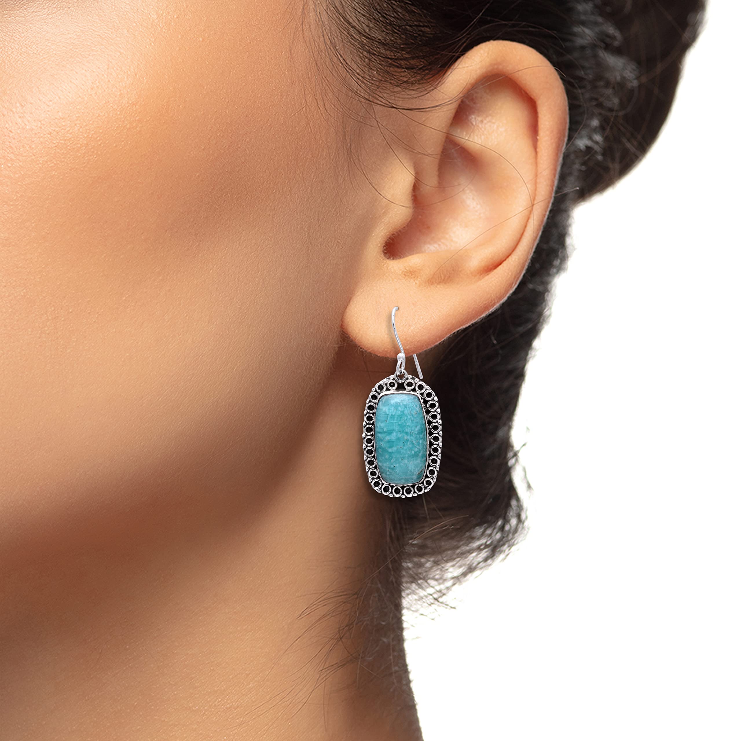 Veracity Jewelry Amazonite Earrings for Women - 925 Sterling Silver Dangle Earrings with Natural Blue-Green Amazonite Gemstone | Handmade Birthstone Jewelry Gift for Her | Perfect for Weddings, Parties & Everyday Wear