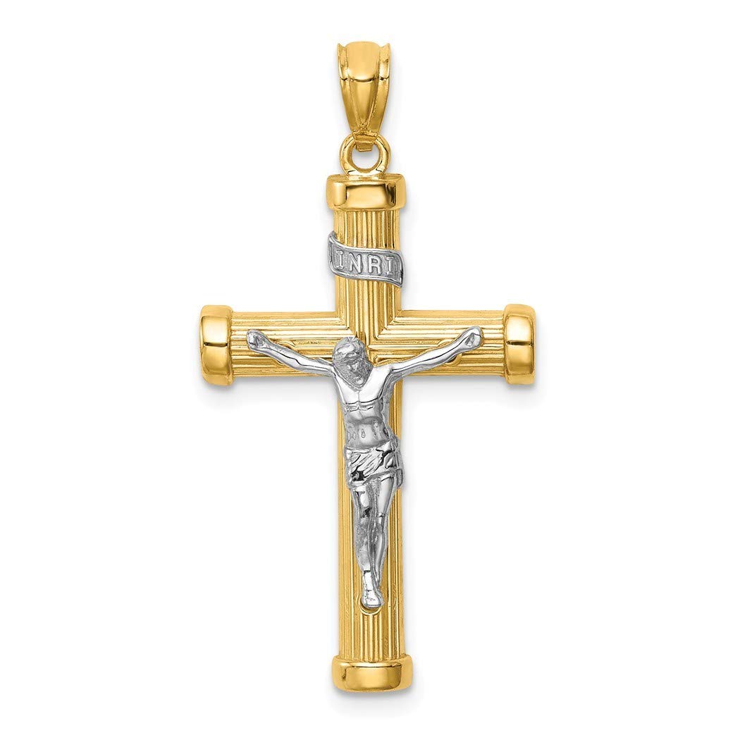 14K Two-Tone & Rhodium Plated Crucifix Pendant Necklace for Women - Elegant Religious Jewelry Gift for Baptism, Confirmation & Everyday Wear