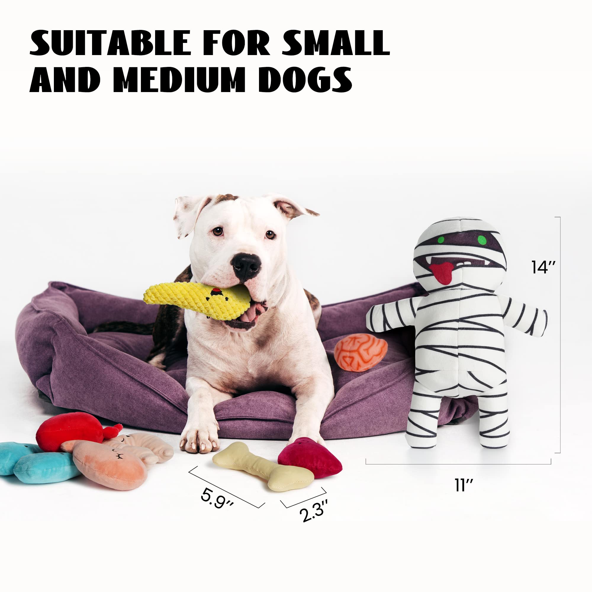 Halloween Zombie Mummy Dog Chew Toy with Squeaker & Organs - Funny Interactive Plush Puzzle Toy for Puppy Training, Small & Medium Dogs - Perfect for Hide & Seek Games and Halloween Pet Costume Parties
