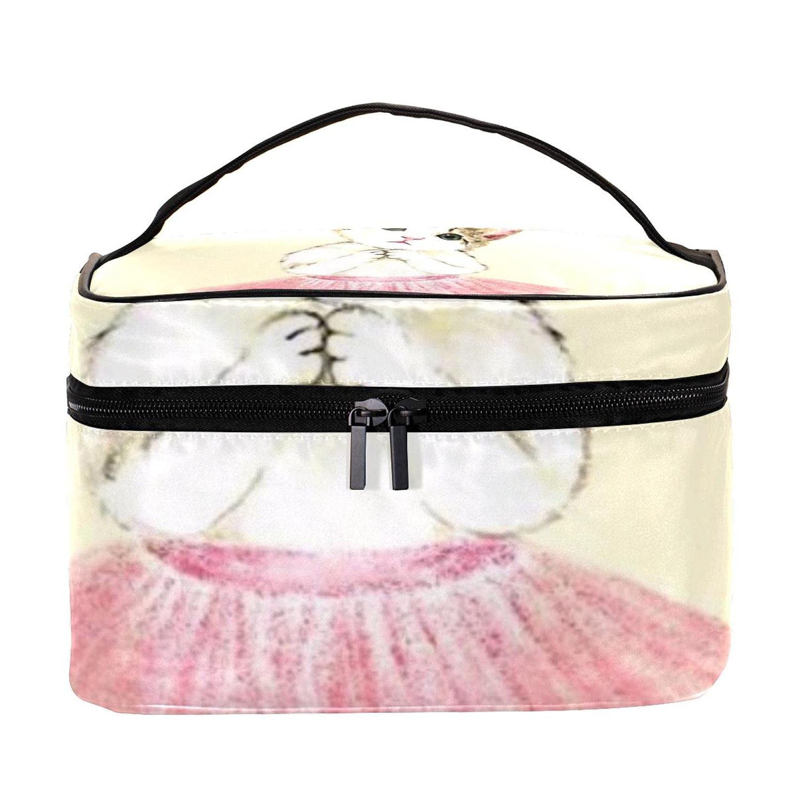 Pink Ballet Cat Travel Makeup Bag - Large Cosmetic Organizer with Zipper for Women & Girls | Perfect for Travel, Gym, and Daily Makeup Storage