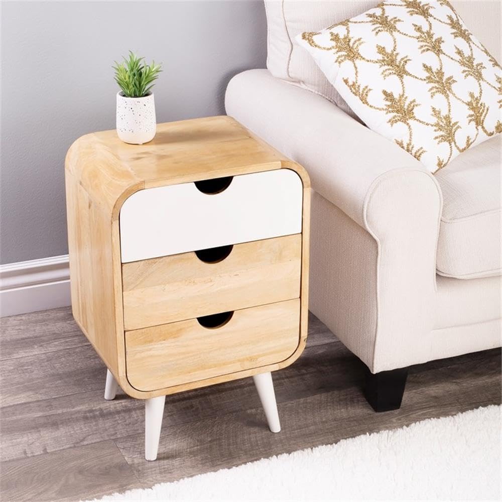 Danville Beige Mango Wood Modern End Table with Storage Shelf - Stylish Nightstand or Living Room Accent Table for Small Spaces