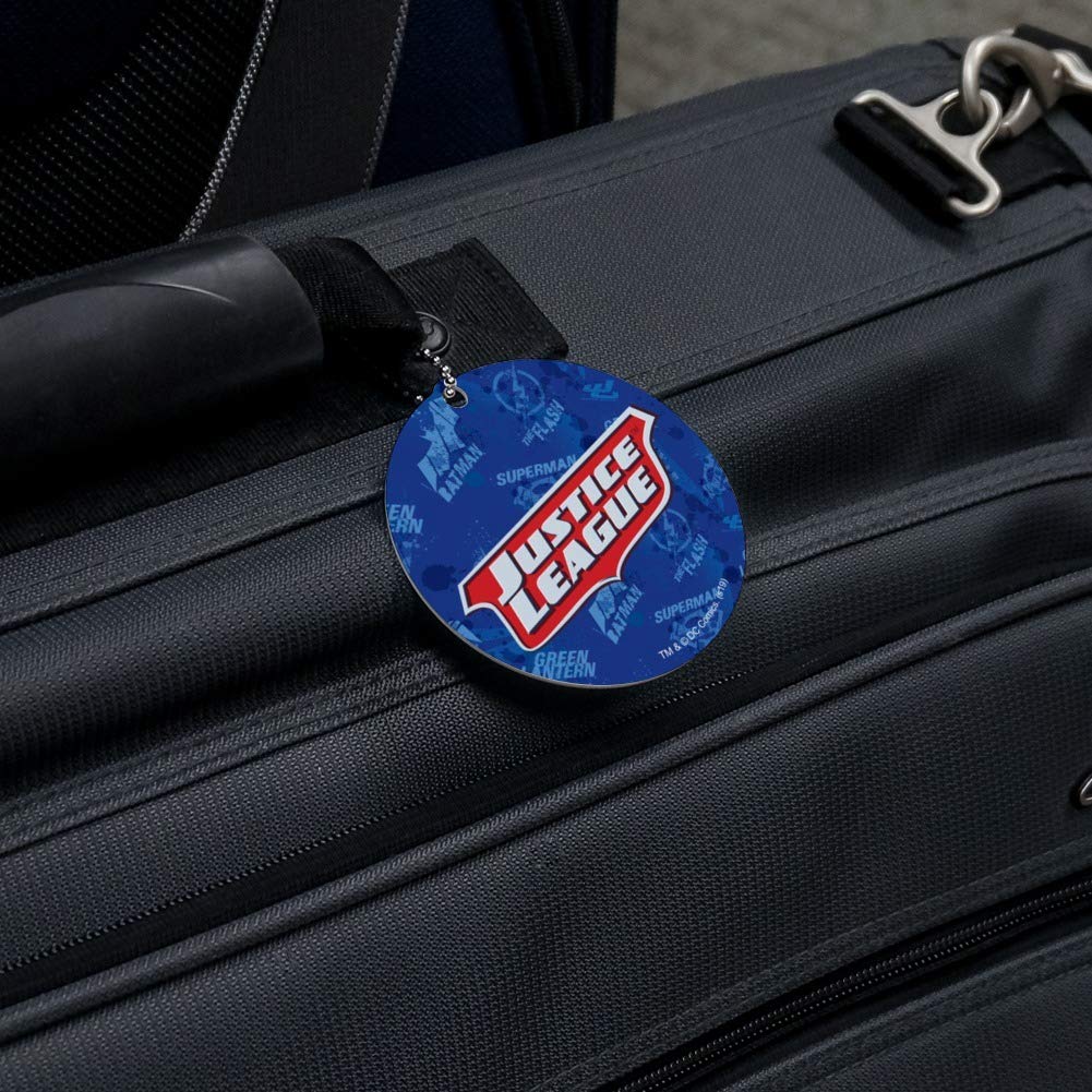 Justice League Logo Round Luggage ID Tag - Durable Suitcase Name Tag for Carry-On Bags - Perfect for Travel, Business Trips & Vacation Identification
