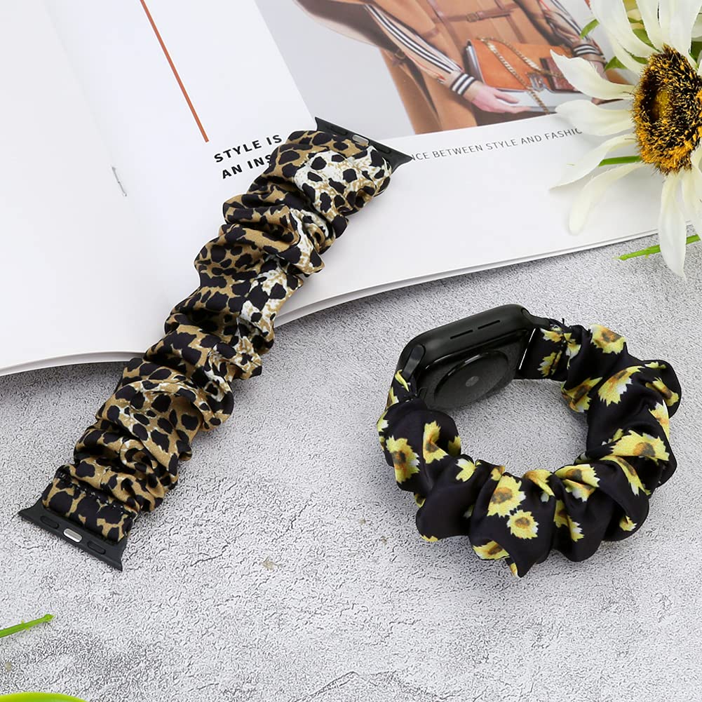 Tiptops 3 Pack Apple Watch Bands 38mm-49mm - Soft Fabric Scrunchies Wristbands for Women, Compatible with iWatch Ultra 2, Series 10/9/8/7/6/5/4/3/2/1/SE - Stylish Printed Straps for Workout, Office & Everyday Wear
