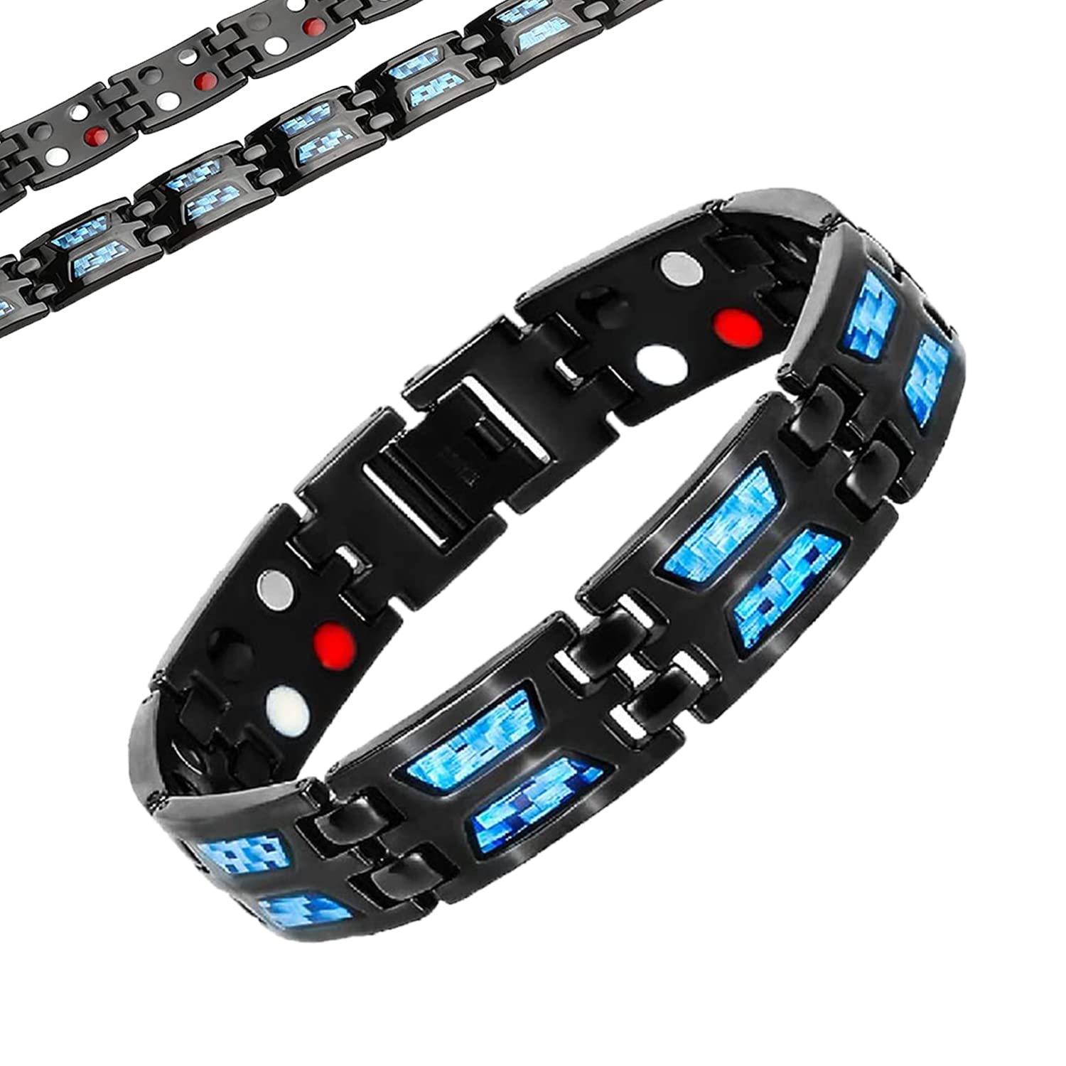 Titanium Power Magnetic Therapy Bracelet - Carbon Blue Titanium Magnetic Bracelet for Pain Relief & Weight Loss | Ultra Strength Healing Bracelet for Men & Women | Perfect for Sports, Work & Daily Wear