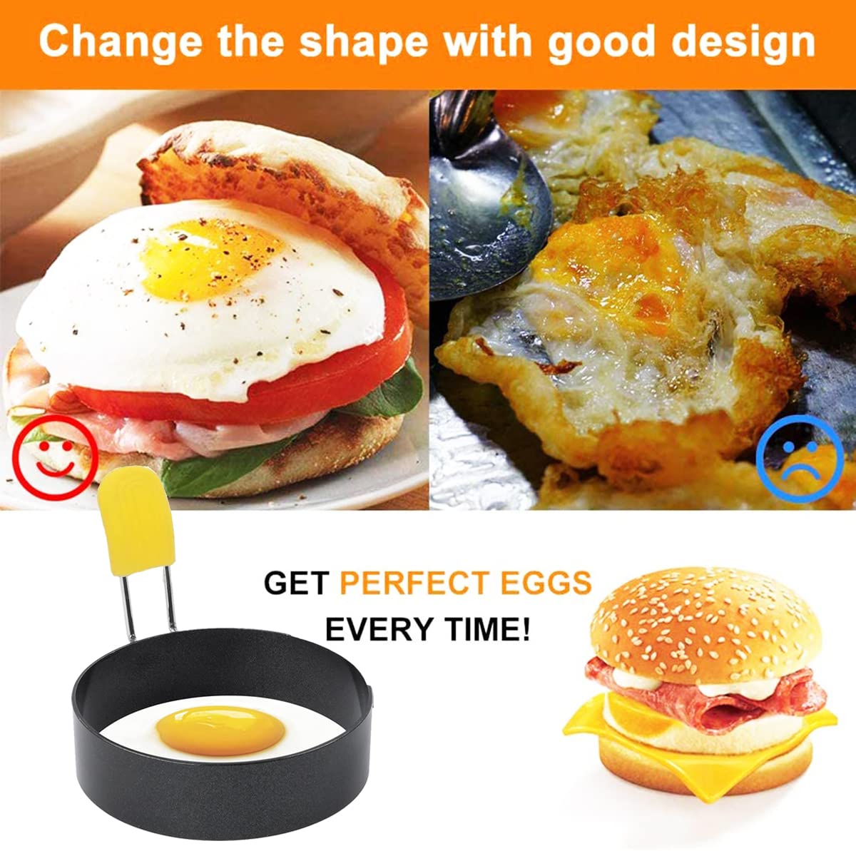 4 Inch Large Stainless Steel Egg Rings for Frying - 2 Pack Nonstick Round Egg Shaper Molds with Anti-Scald Handle - Perfect for English Muffins, Pancakes, Griddle Cooking & Breakfast Meal Prep