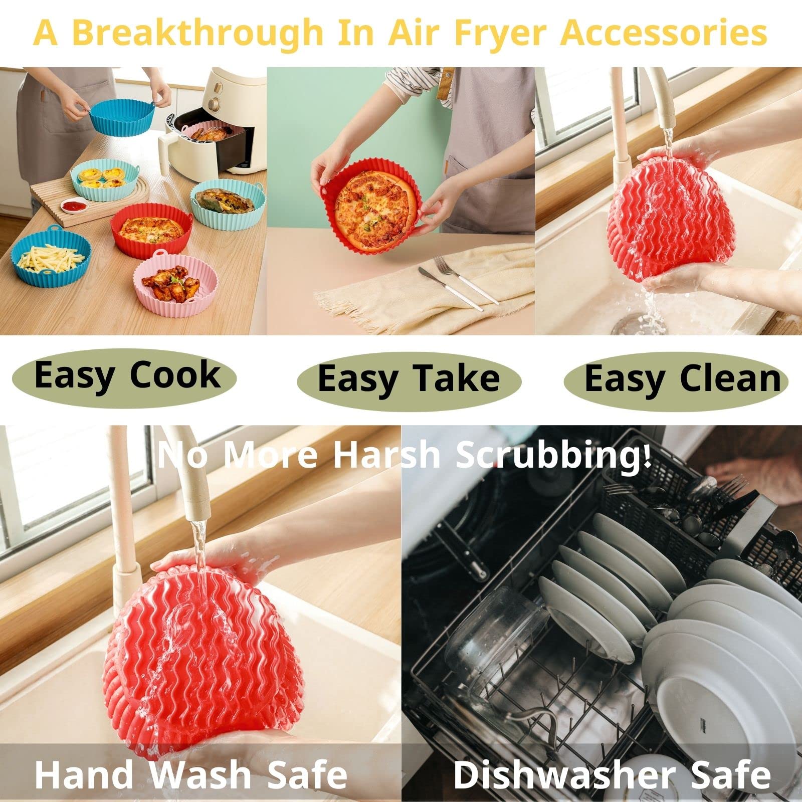 Non-Toxic Silicone Air Fryer Basket Liner - Reusable, Food Safe Oven Accessory for Easy Cleaning - Replacement for Parchment Paper - Perfect for Chicken Wings, Fries & Healthy Cooking