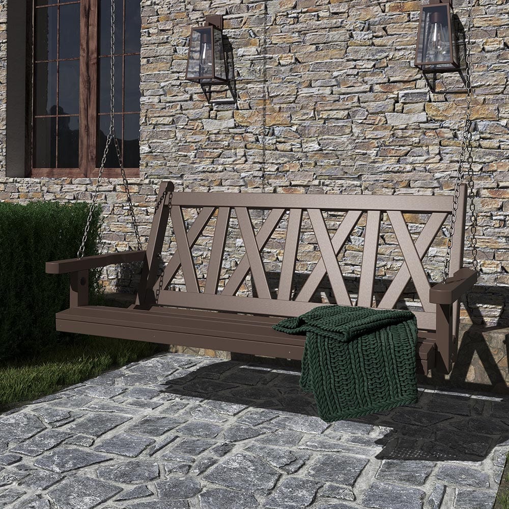 Amish-Made Willow Bay Recycled Plastic Porch Swing - Durable Outdoor Hanging Chair for Patio, Garden & Backyard Relaxation