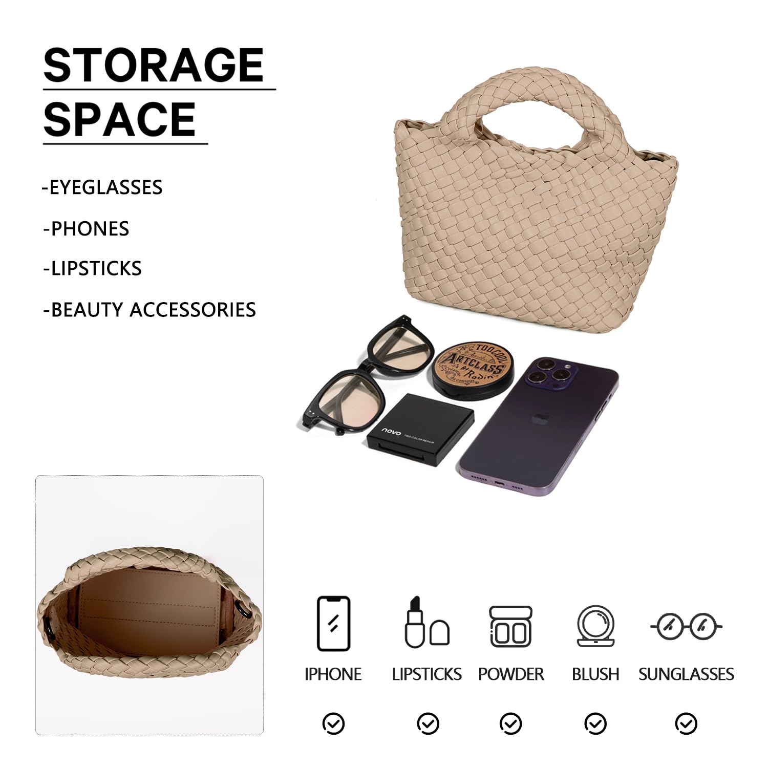 Eco-Friendly Woven Vegan Leather Handbag for Women - Handcrafted Small Purse with Mini Bag, Perfect for Travel, Beach & Everyday Use | Stylish Top Handle Shoulder Bag